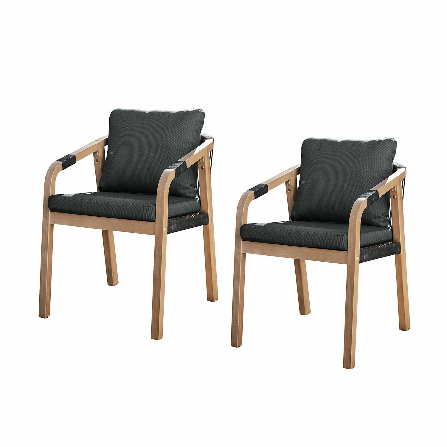 bruin/zwart Set van twee Kennedy stoelen van FSC-hout in bruin met zwarte kussens, comfortabele woonkamermeubels
