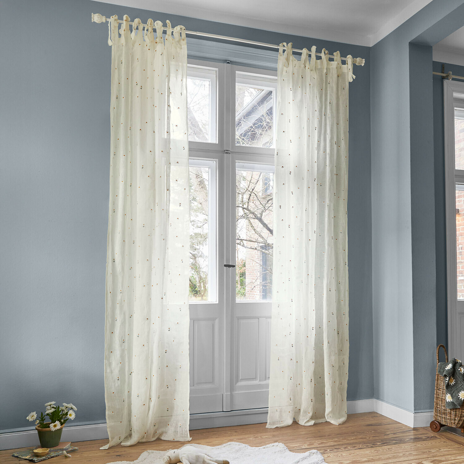 Gordijn Poppeline Transparante crèmekleurige gordijnen met fijn bloemenpatroon, raamdecoratie voor woonkamer