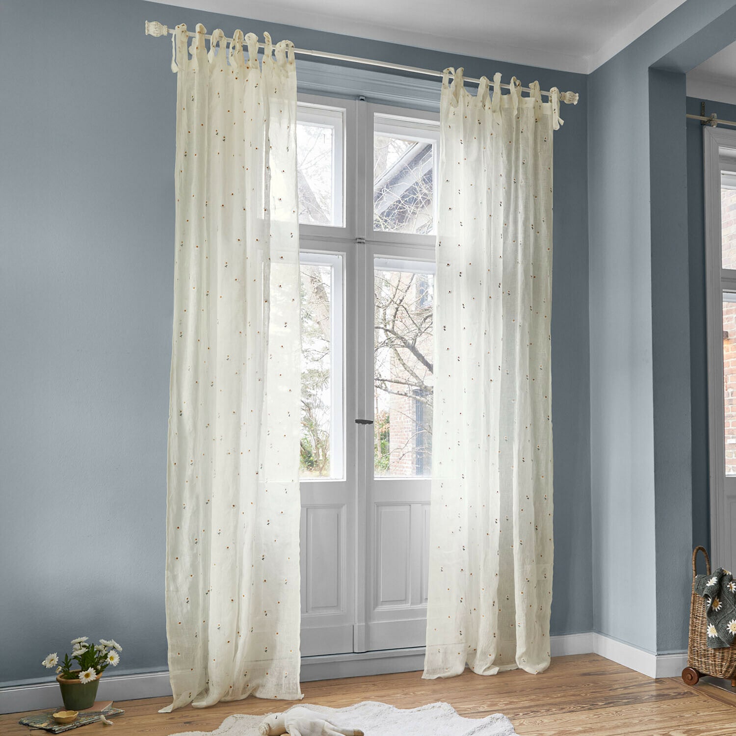 Gordijn Poppeline Transparante crèmekleurige gordijnen met fijn bloemenpatroon, raamdecoratie voor woonkamer