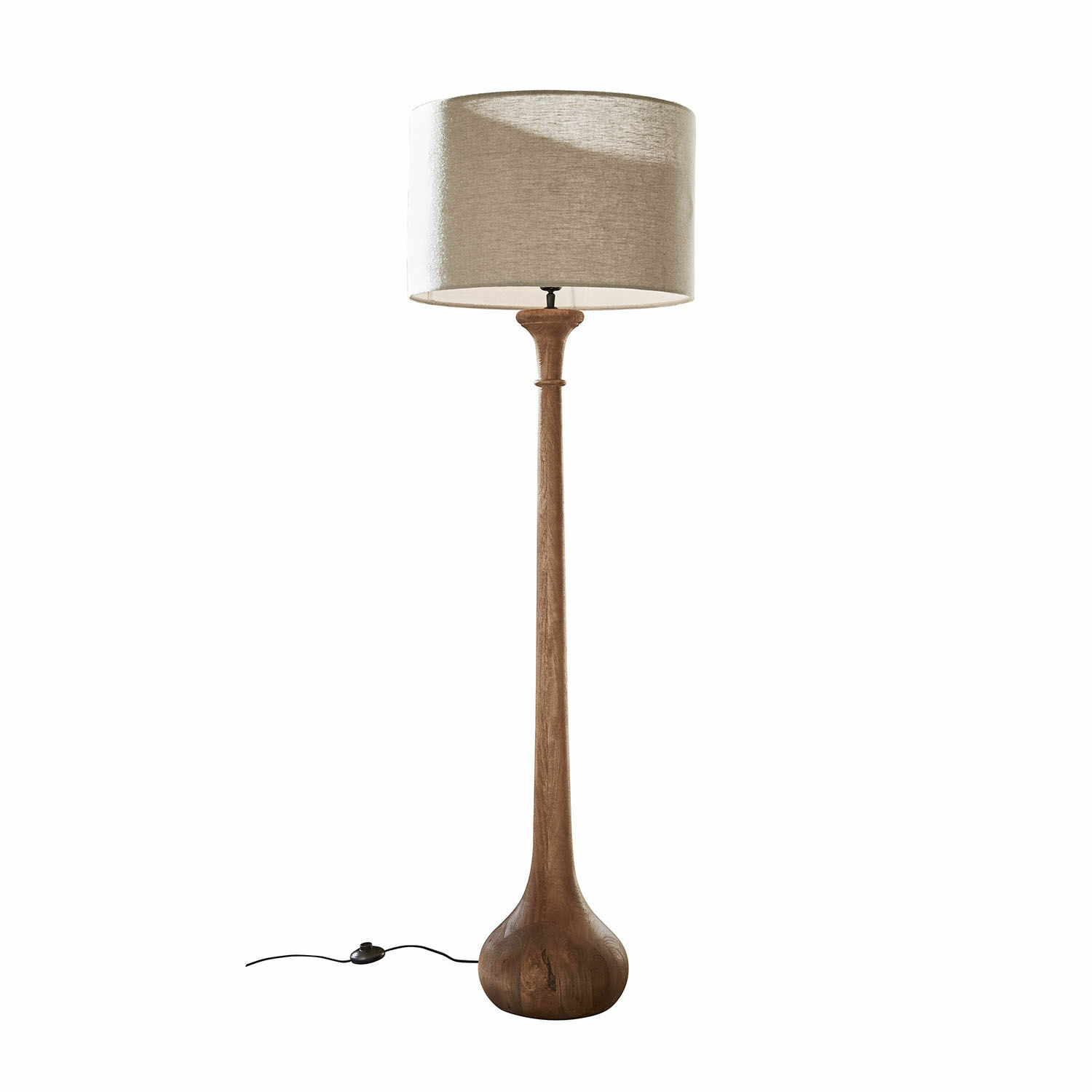 Staande lamp Andrées Vloerlamp met houten voet en beige kap, modern design voor woonkamer