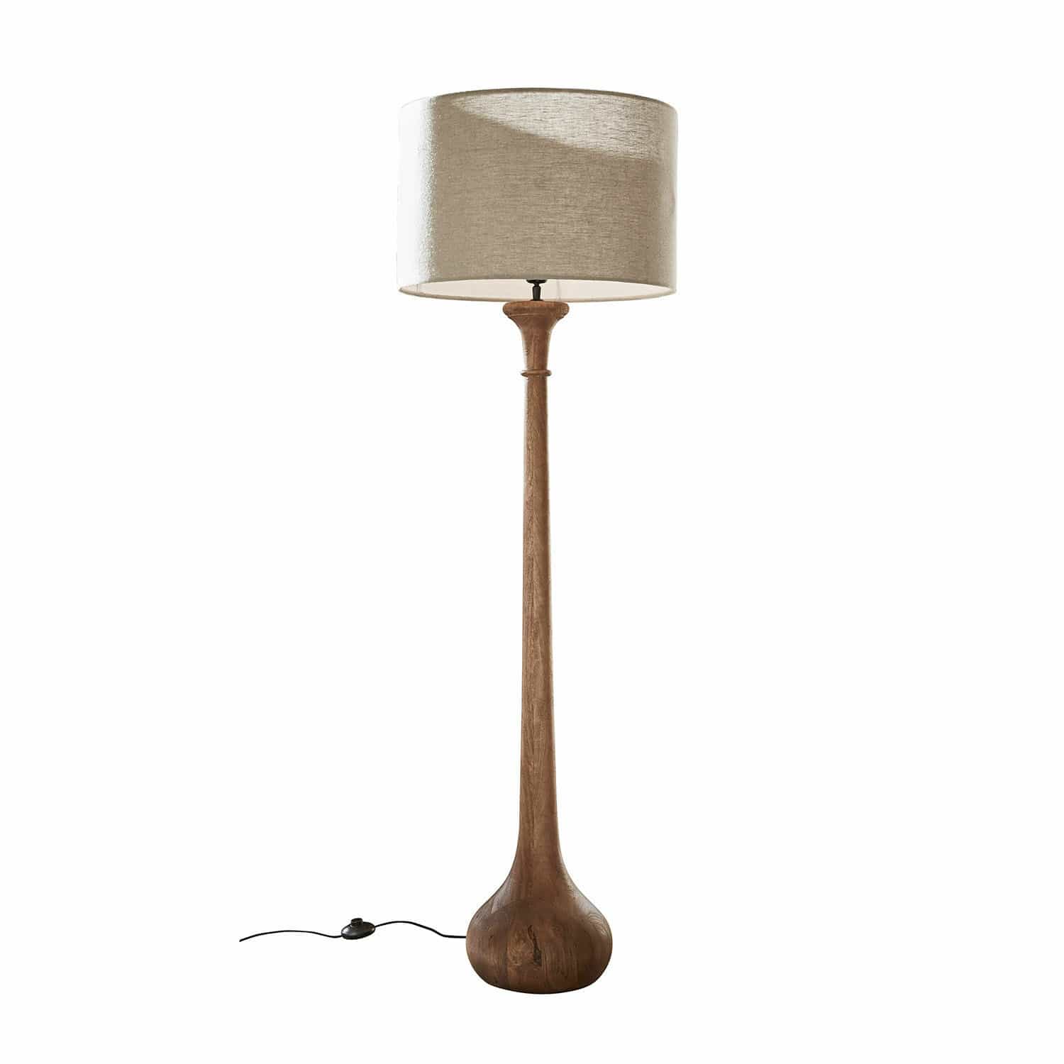 Staande lamp Andrées Vloerlamp met houten voet en beige kap, modern design voor woonkamer