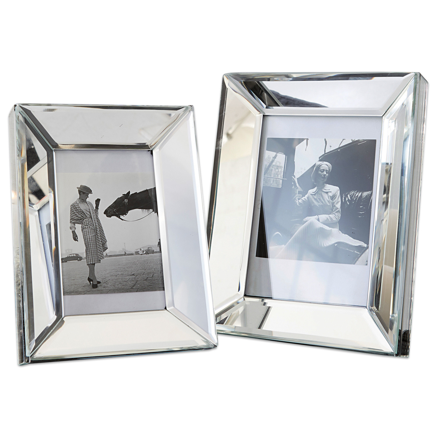 Fotolijst set van 2 Dominique Twee moderne fotolijsten van transparant spiegelglas voor stijlvolle interieurdecoratie