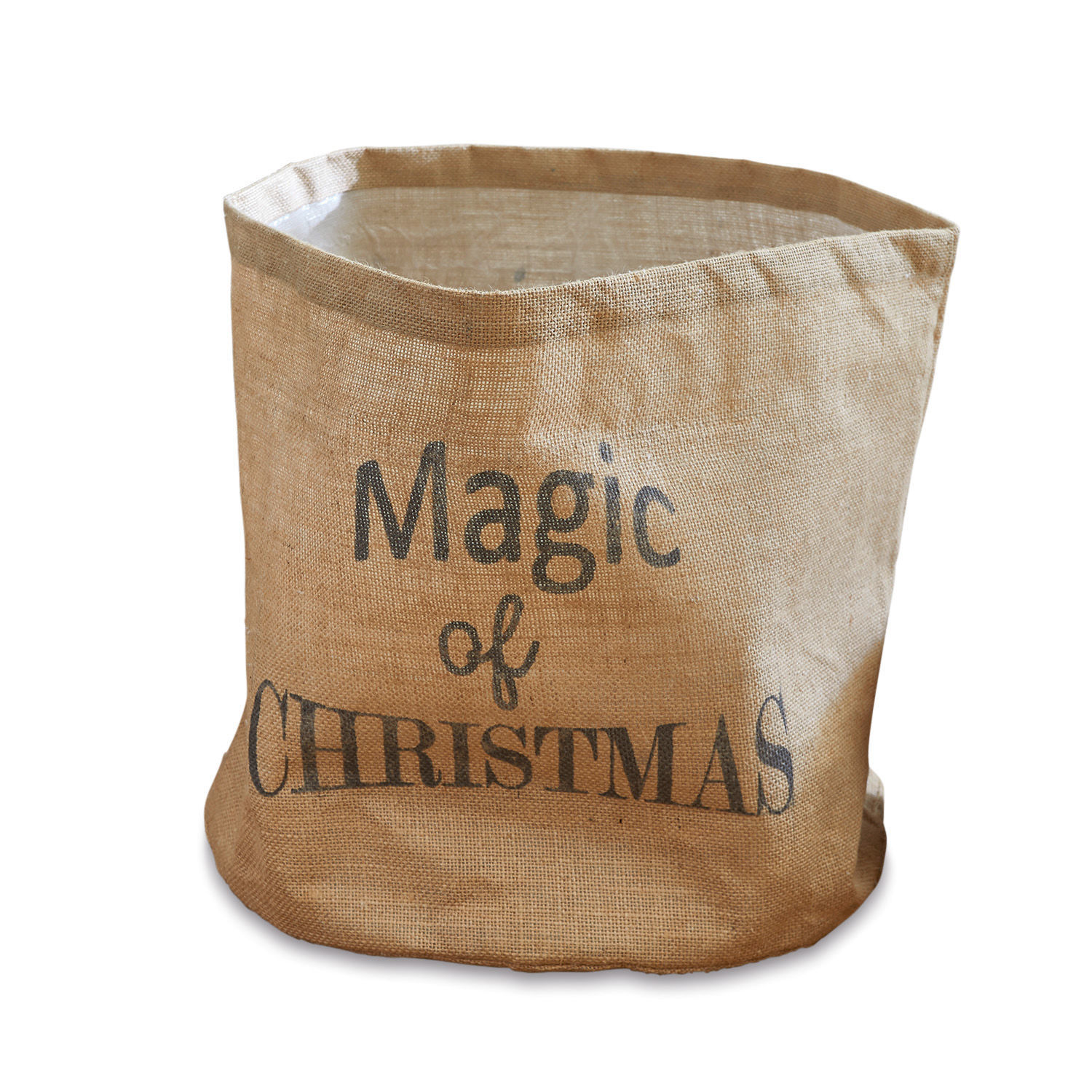 Stoffen mand Magic Beige jutezak met tekst Magic of Christmas voor kerstdecoratie