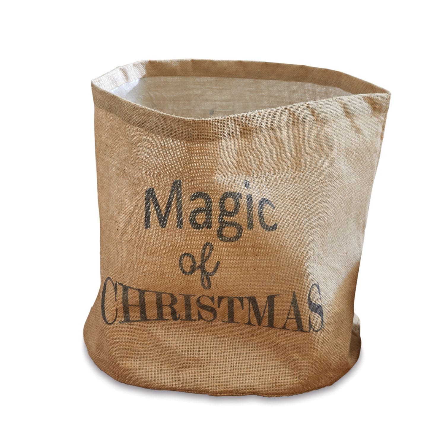 Stoffen mand Magic Beige jutezak met tekst Magic of Christmas voor kerstdecoratie