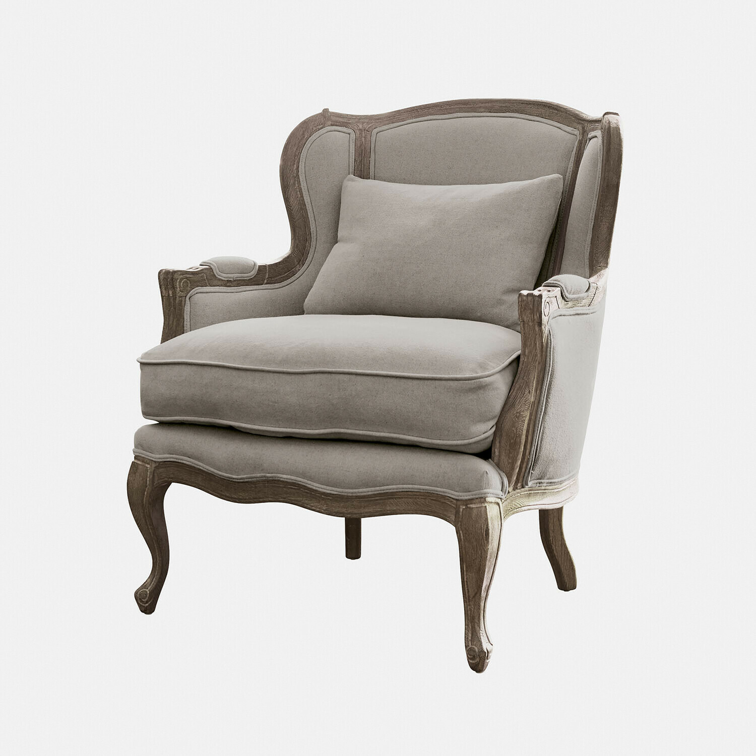 Fauteuil Kingswinford Klassieke fauteuil met grijze stof en houten frame in vintage stijl voor woonkamer