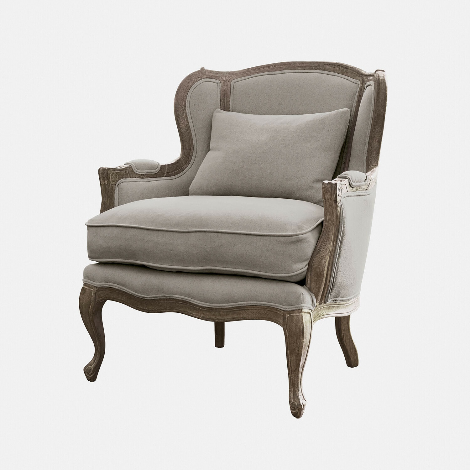 Fauteuil Kingswinford Klassieke fauteuil met grijze stof en houten frame in vintage stijl voor woonkamer
