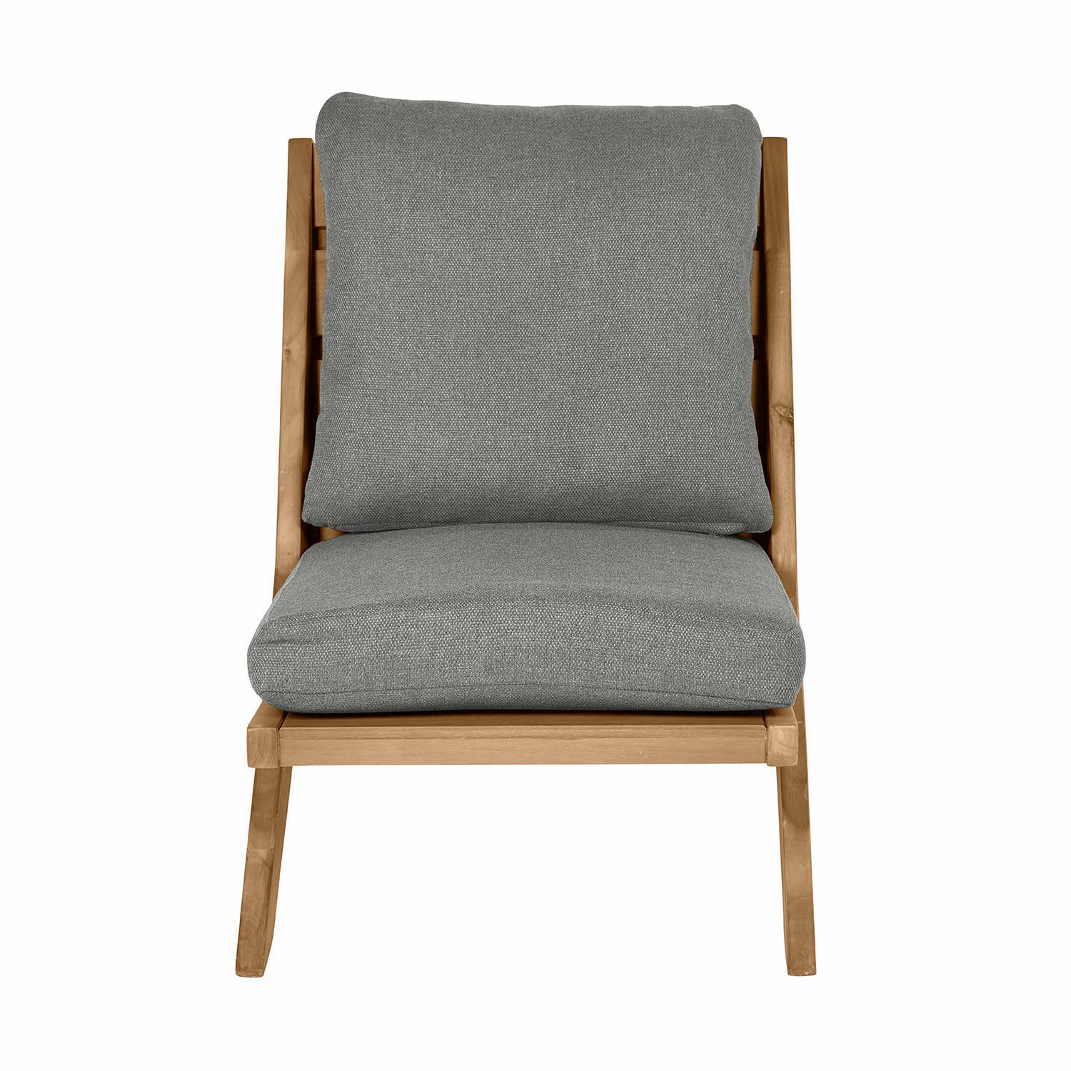 Lounge stoel Montivaux van FSC-hout in bruin met antraciet kussens, comfortabele relaxstoel