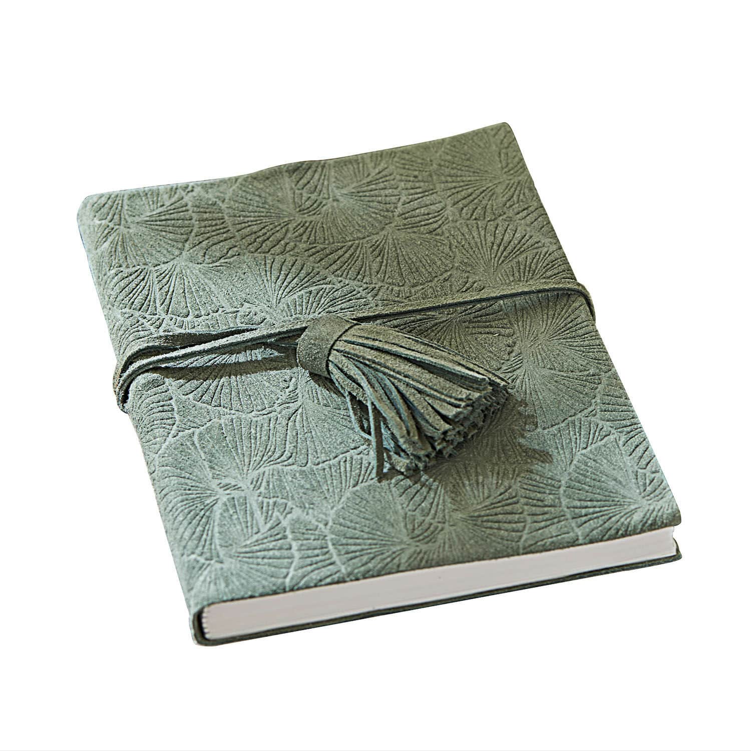 Notitieboekje Brocton Groen suède notitieboek met reliëfpatroon en kwastje, elegante schrijfblok