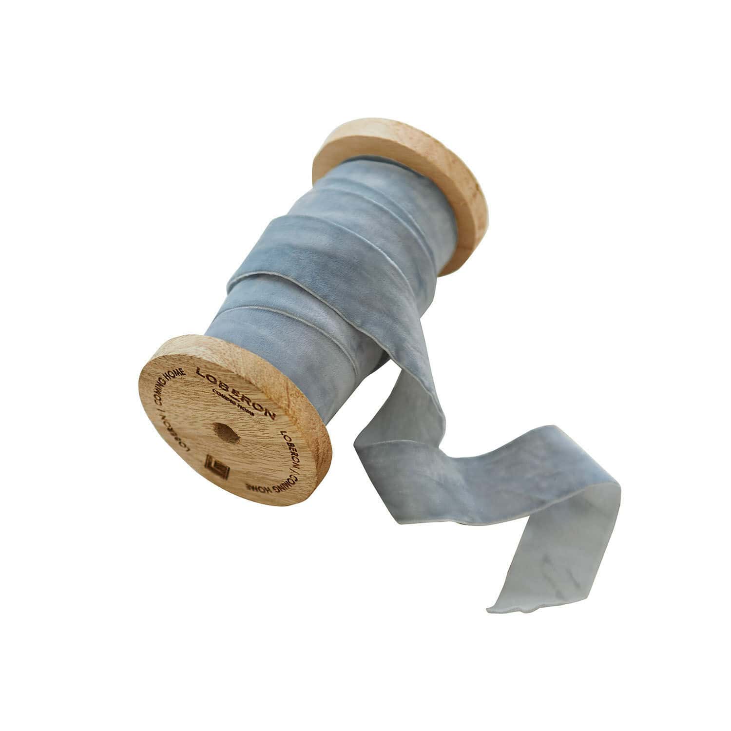 Fluwelen lint Andaris Blauwe fluwelen lint op houten spoel voor decoratie en knutselen