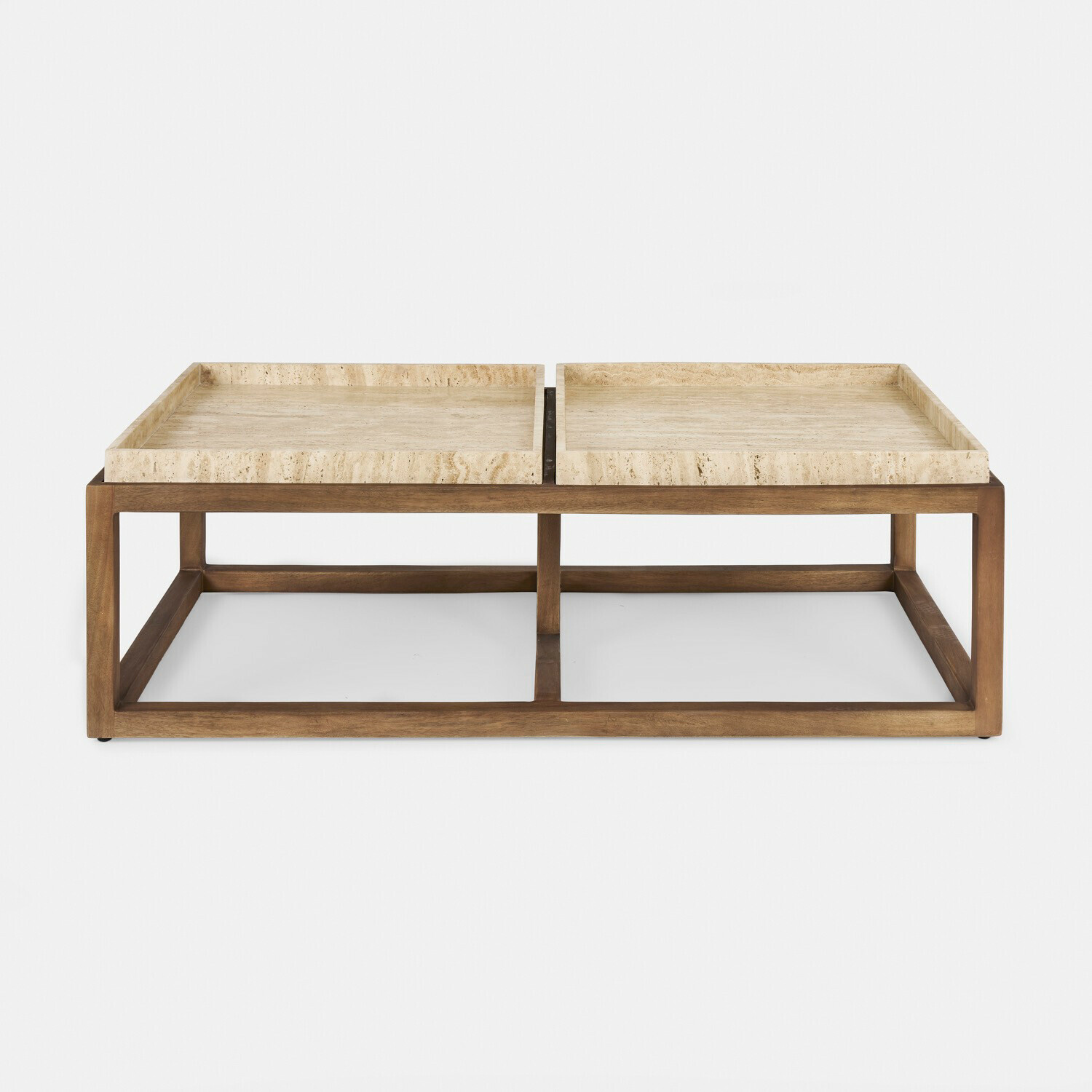 Salontafel Edwyn Salontafel van licht hout met beige marmeren blad, modern ontwerp voor woonkamer