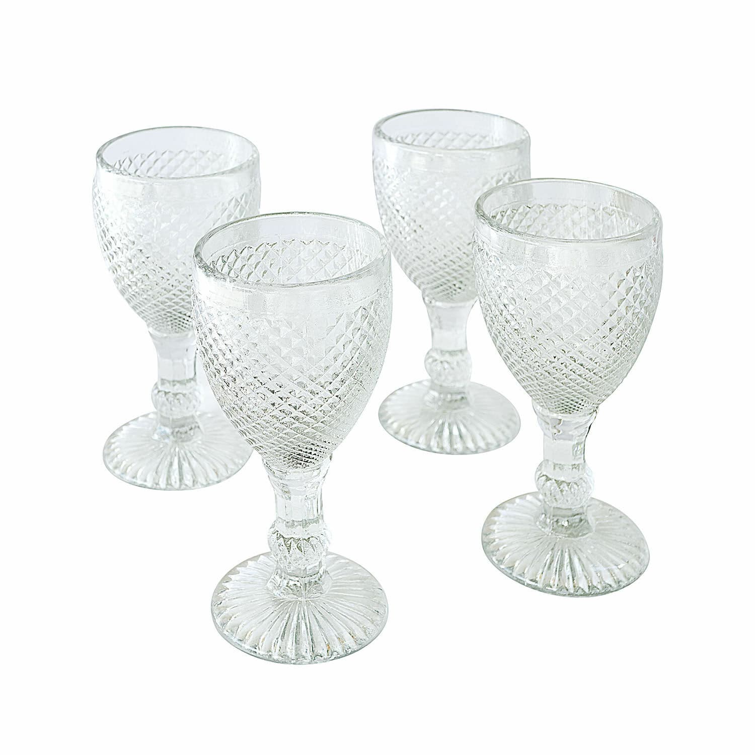 Glas set van 4 Santerre Set van vier transparante glazen van glas met reliëfpatroon voor dranken.