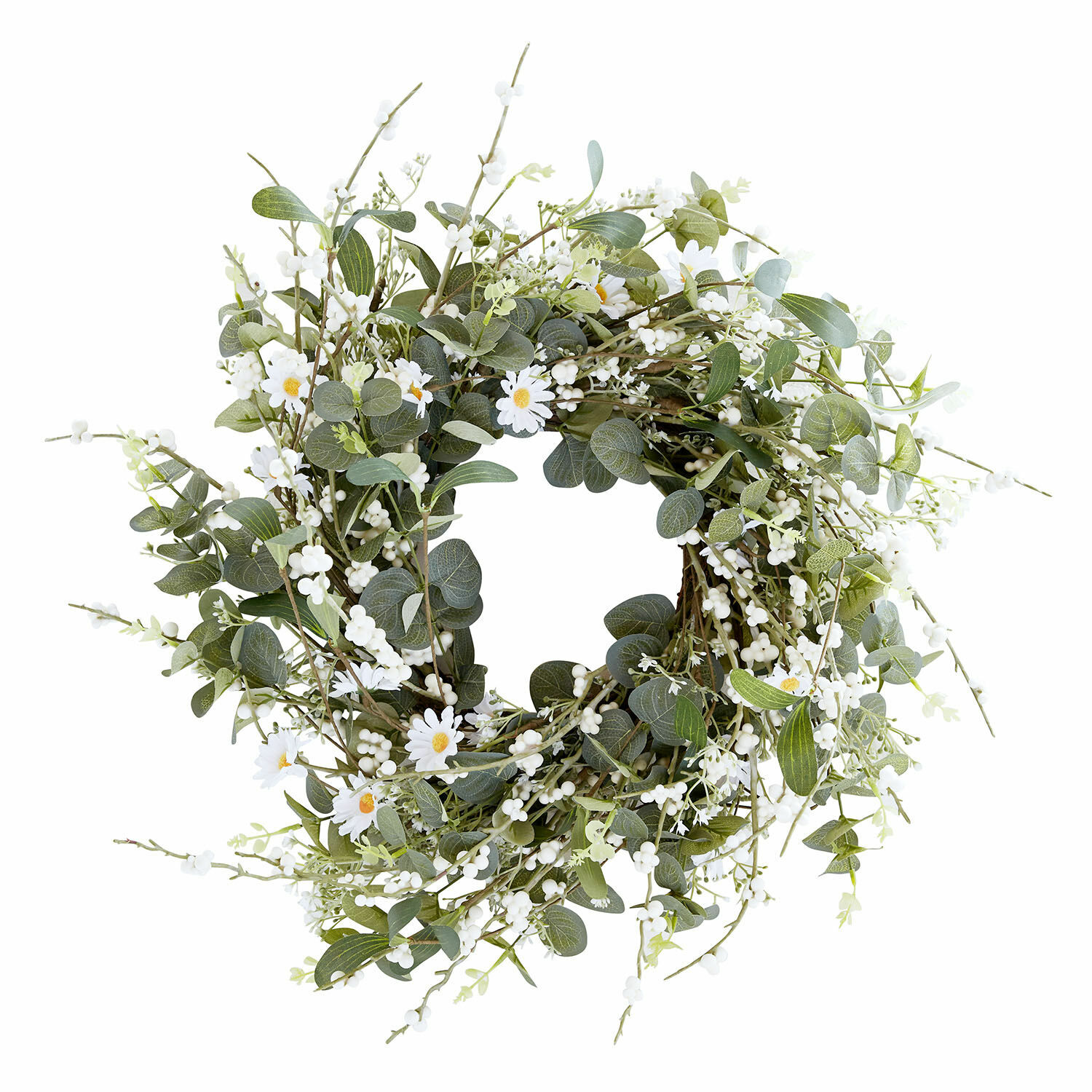 Krans Mixale Decoratieve krans met groene bladeren en witte bloemen, natuurlijke stijl, wand- of deurdecoratie