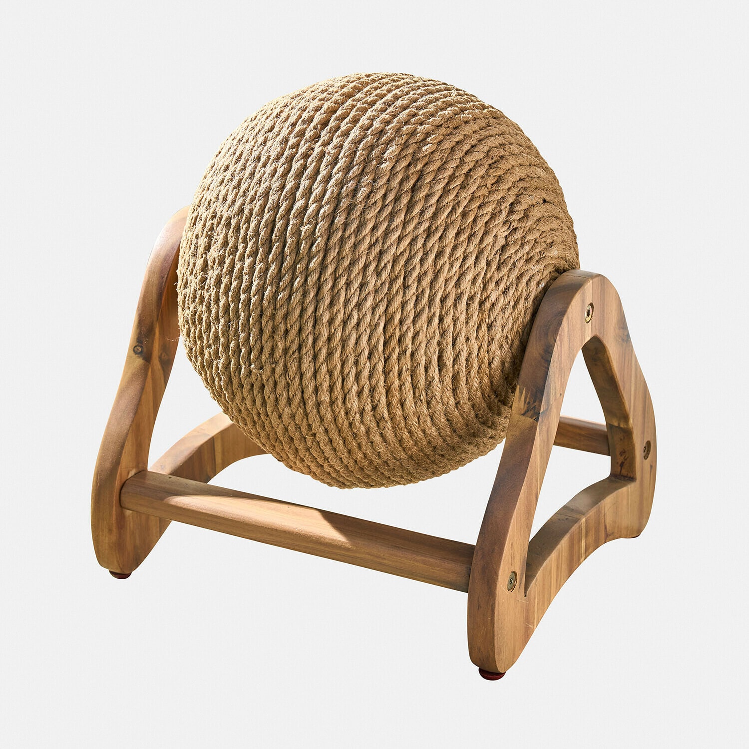 Krabbal Laredina Ronde voetensteun van natuurlijk touw op licht houten frame, comfortabele meubel voor ontspanning