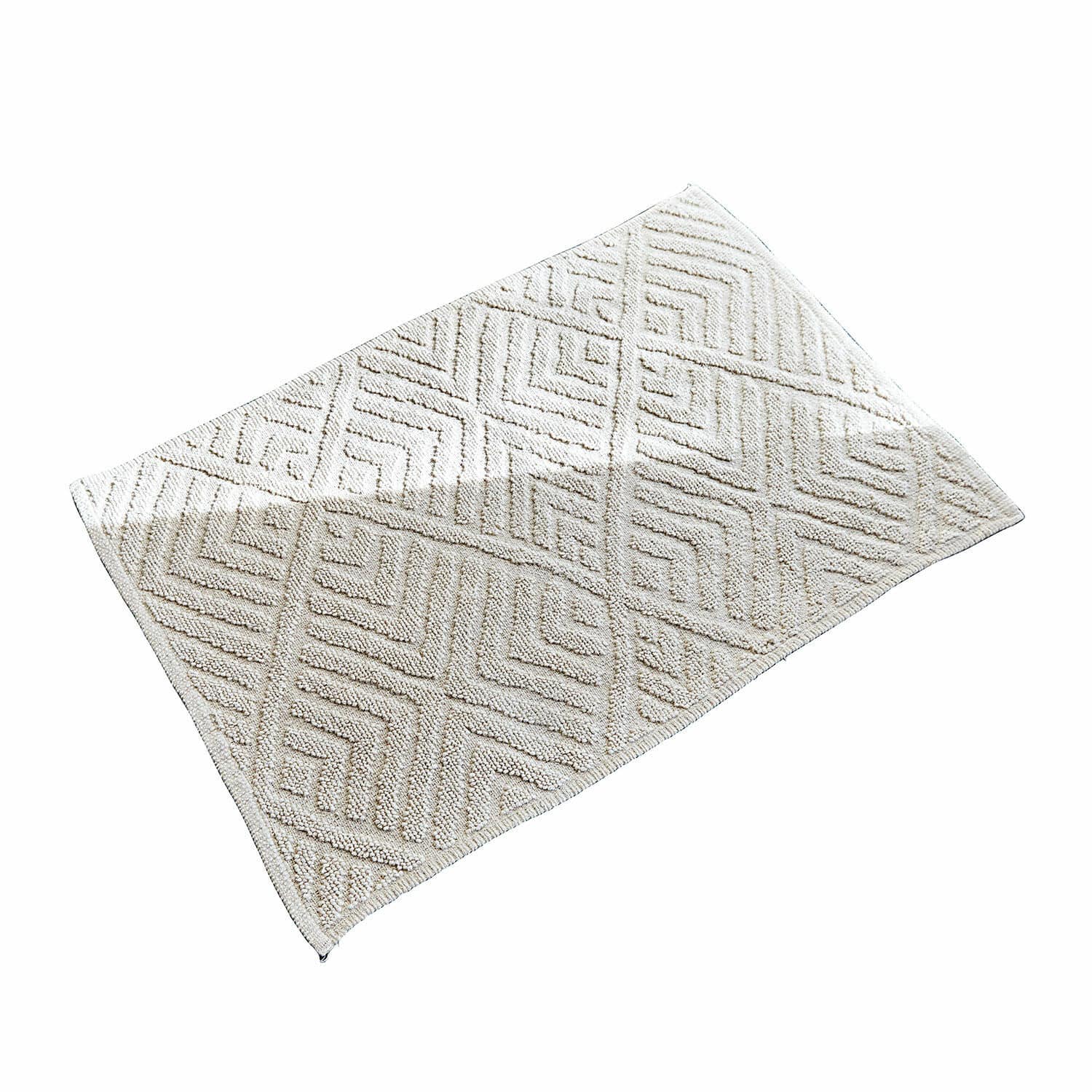 Crèmekleurige badmat Ulexis met geometrisch patroon, zacht en absorberend voor badkamer
