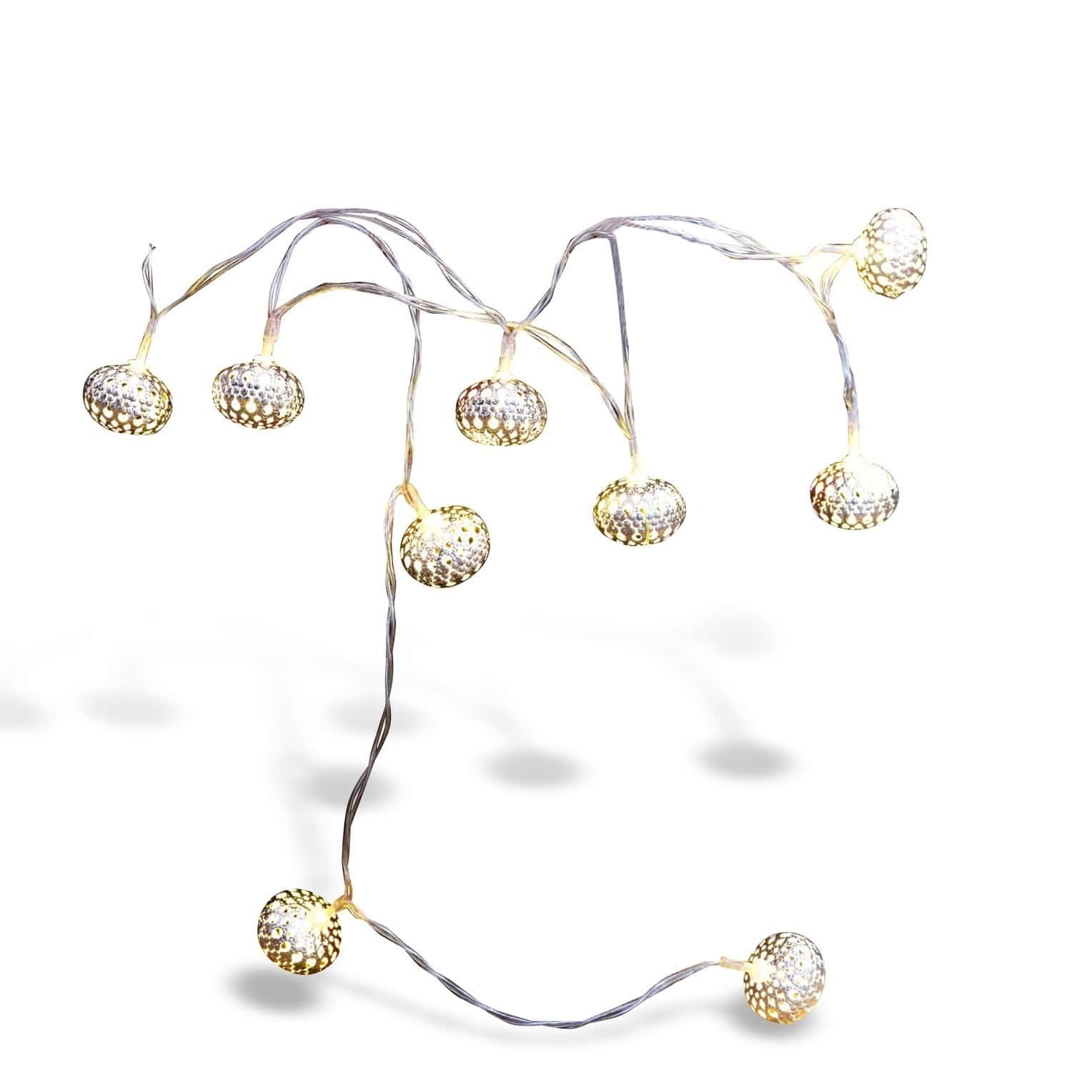 Lichtsnoer Fireballs Decoratieve lichtsnoer met zilverkleurige metalen lampenkappen, perfect voor interieur en feestdecoratie