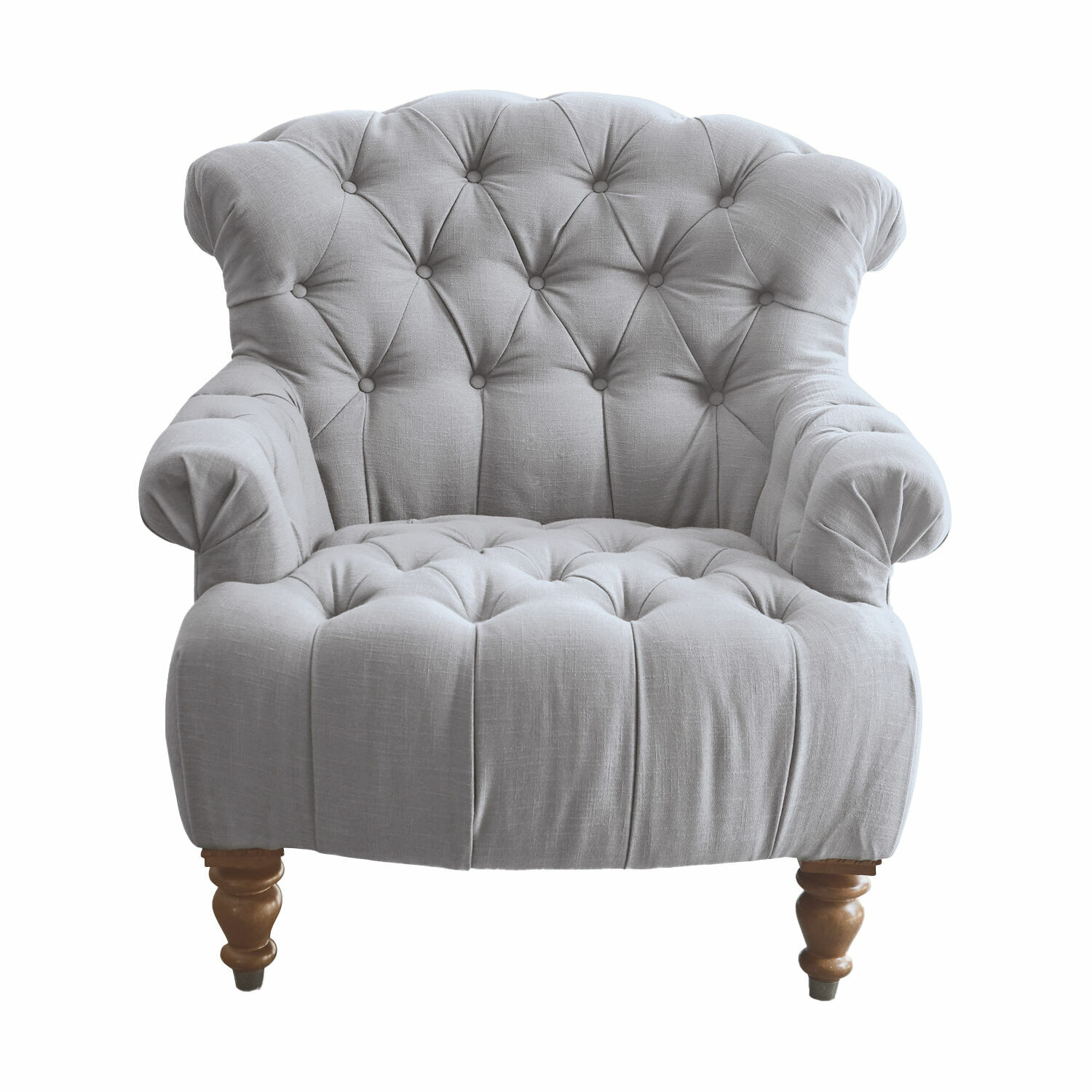 grijsblauw Grijze Springfield fauteuil van stof met gestikte rugleuning en houten poten voor woonkamer