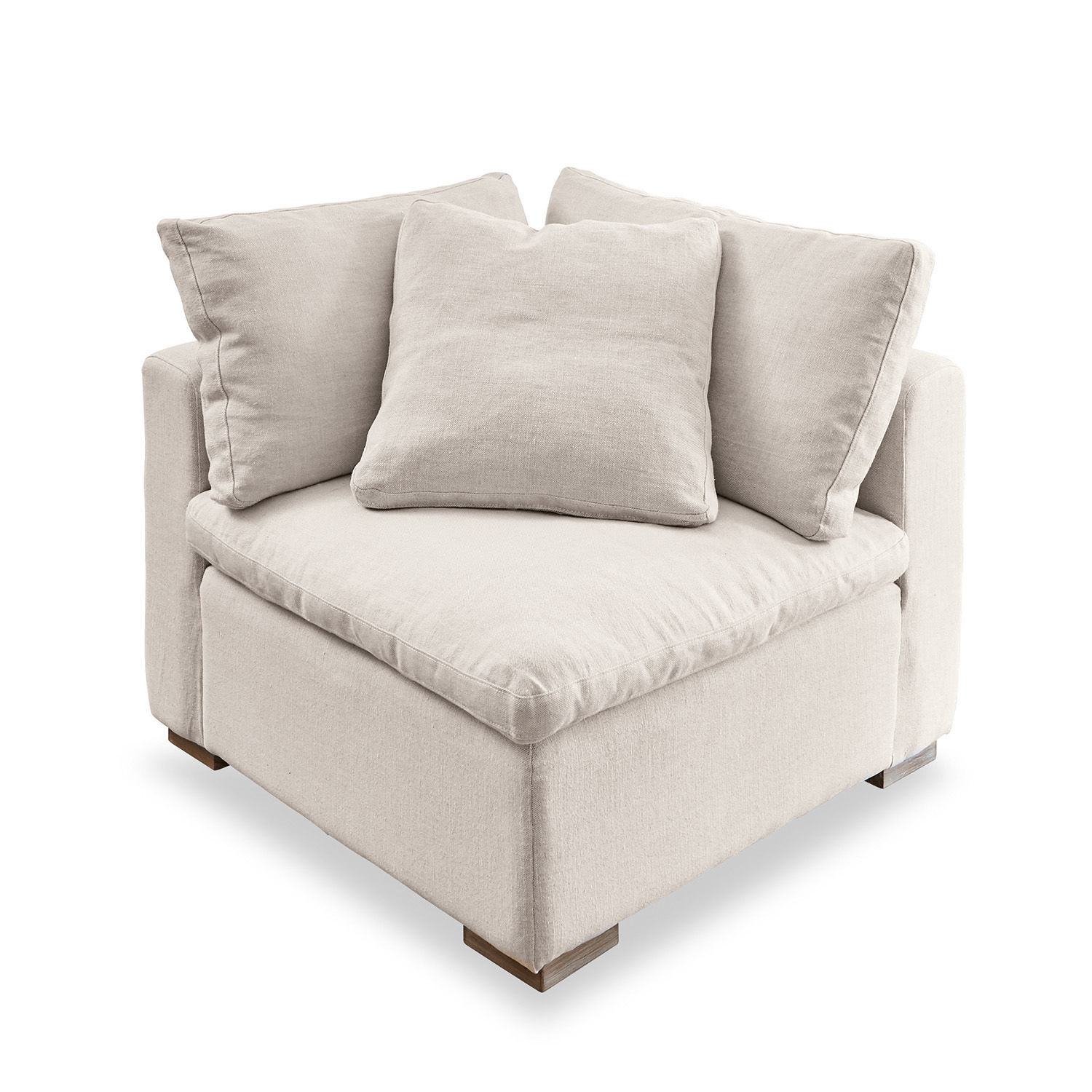 Fauteuil Bennington Corner Hoekbank van lichtbeige stof met zachte kussens en houten poten voor comfortabele zithoek