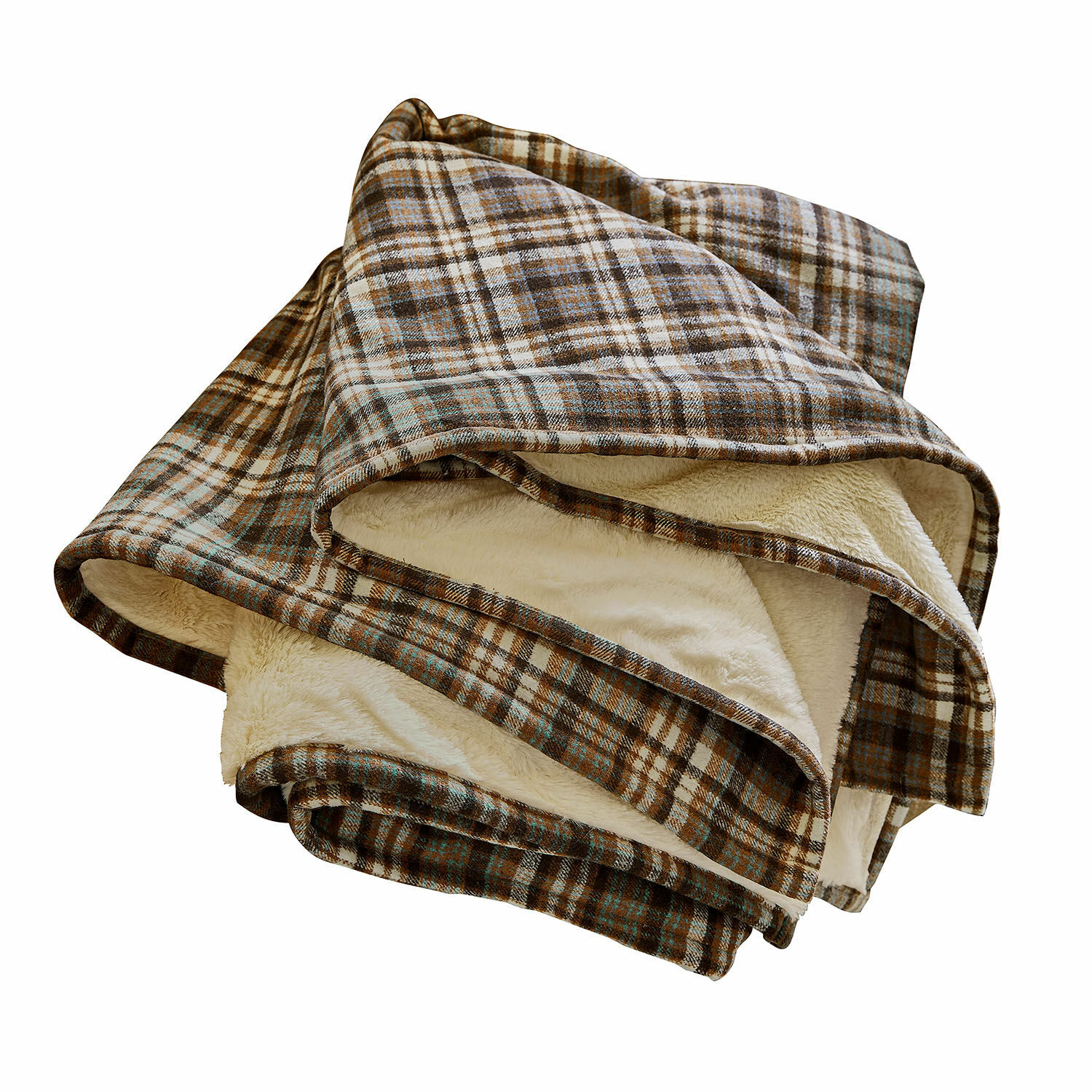 Plaid Celestria Zachte deken met bruin ruitpatroon en crèmekleurige pluche voering, perfect voor koude dagen