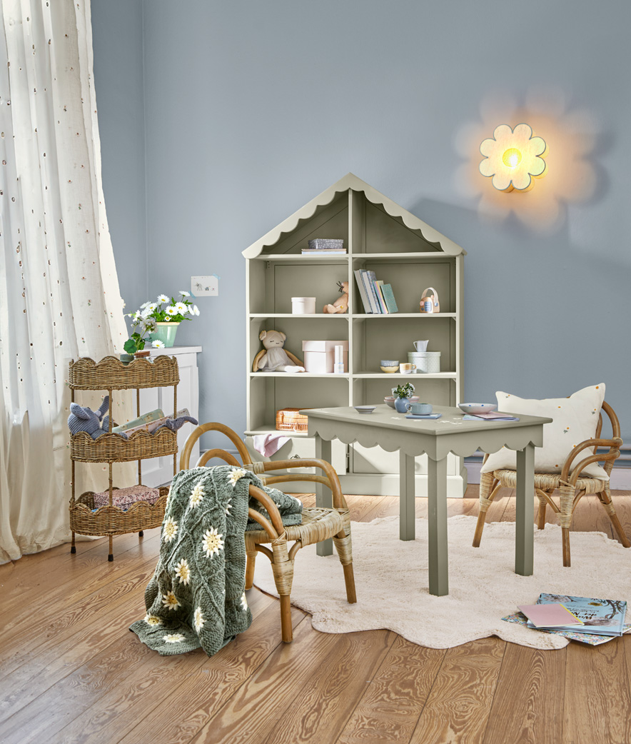 Zachtblauwe kinderkamer