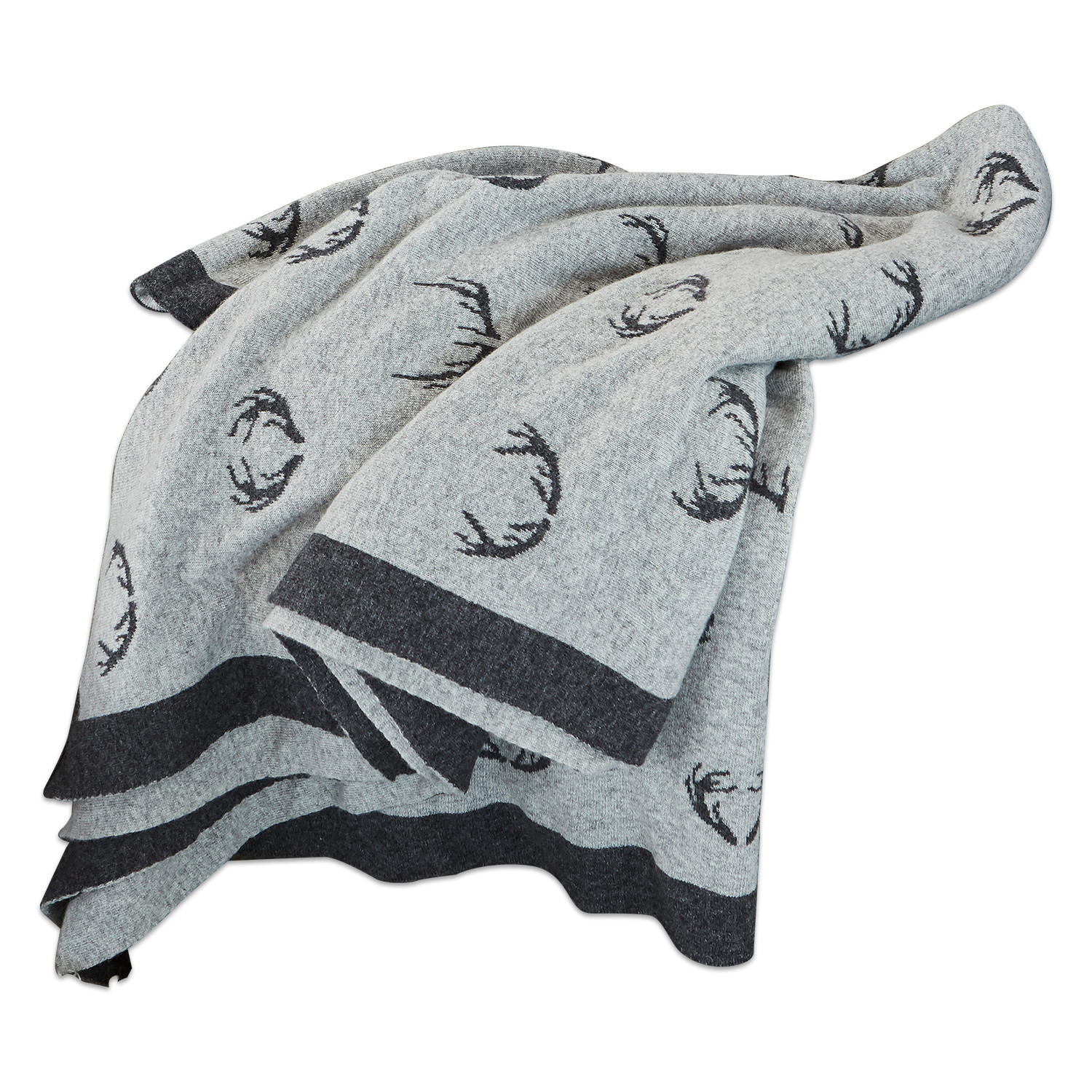 Omkeerbare plaid Lodge Grijze deken met zwart geweimotief en donkere rand, zacht materiaal voor interieurdecoratie