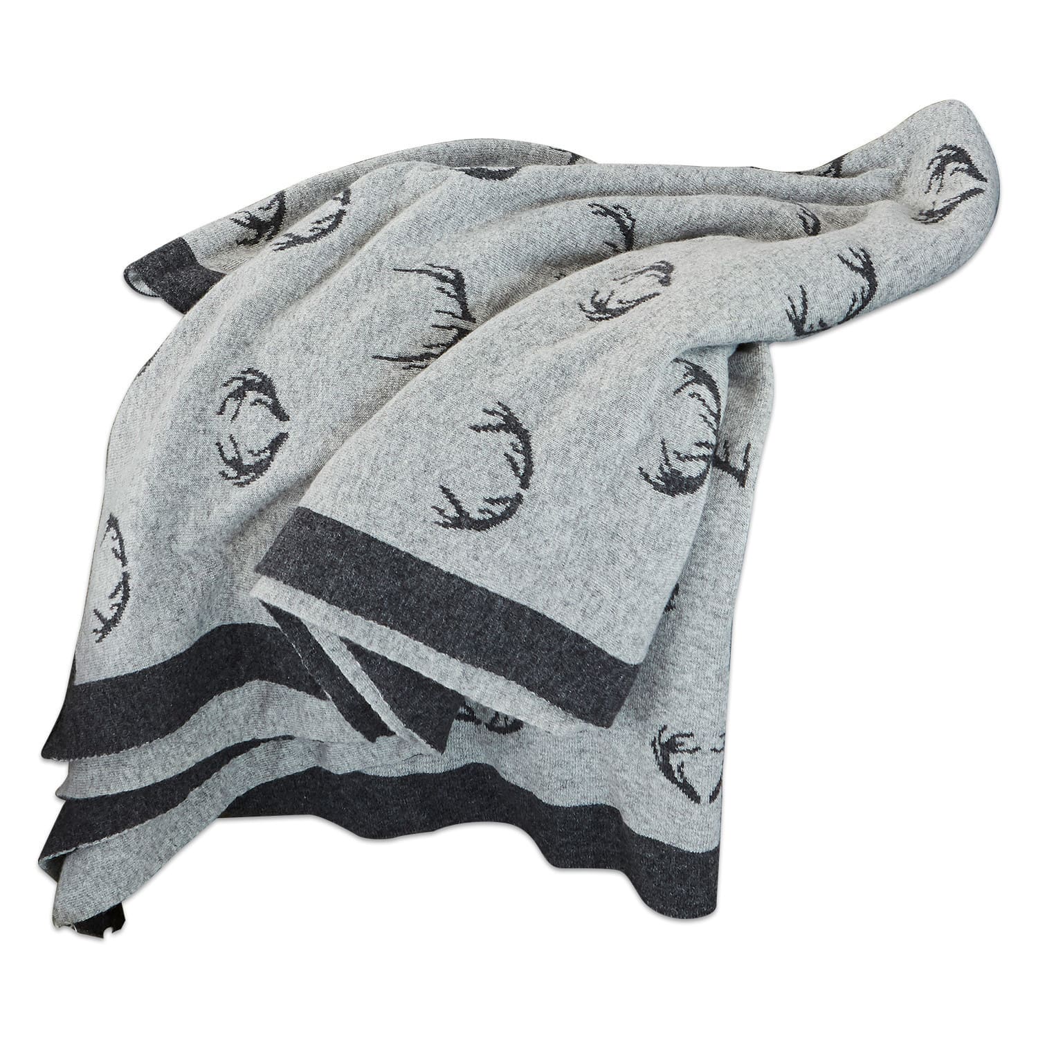 Omkeerbare plaid Lodge Grijze deken met zwart geweimotief en donkere rand, zacht materiaal voor interieurdecoratie