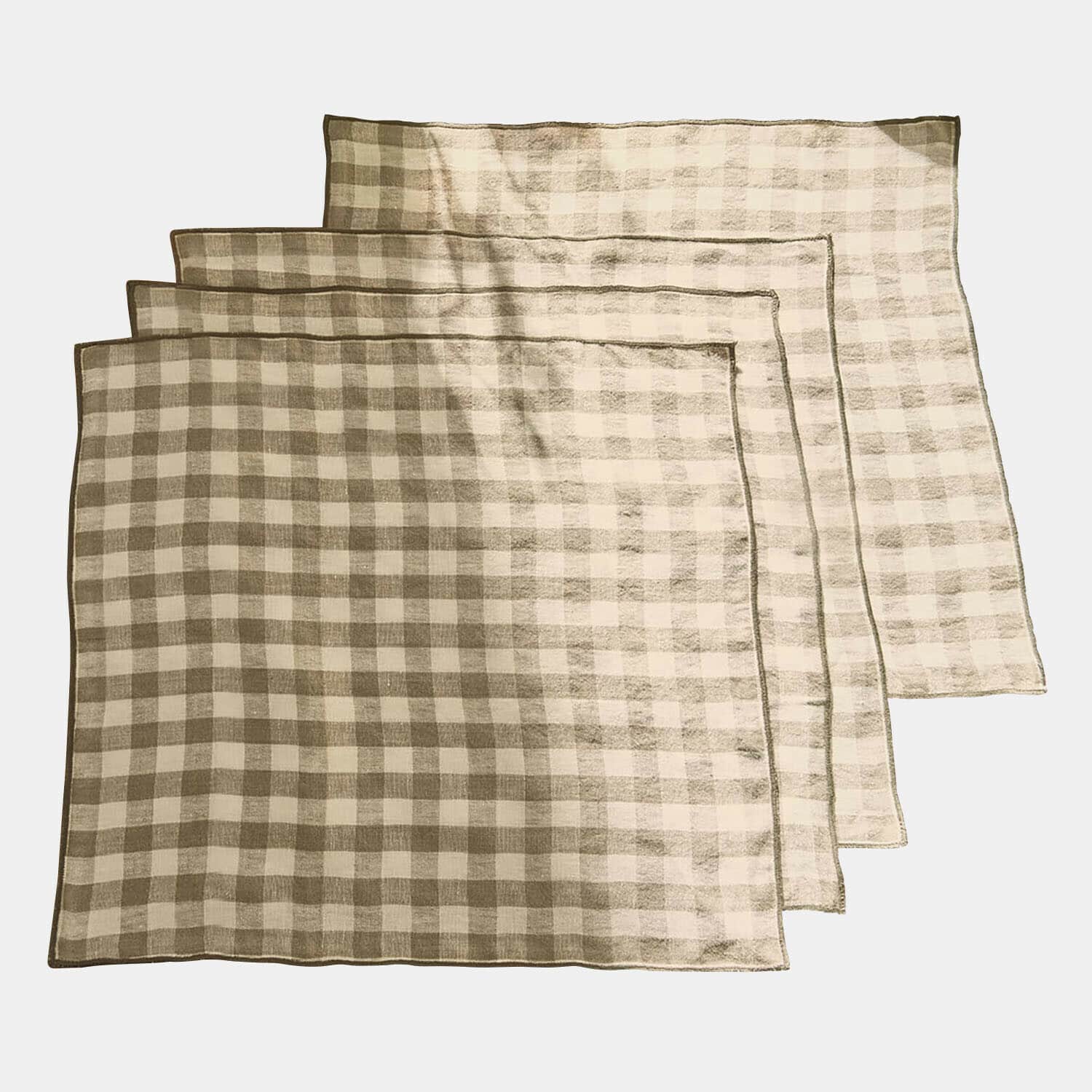 Servet set van 4 Marrowby Set van vier katoenen servetten met beige-wit ruitpatroon voor tafeldecoratie