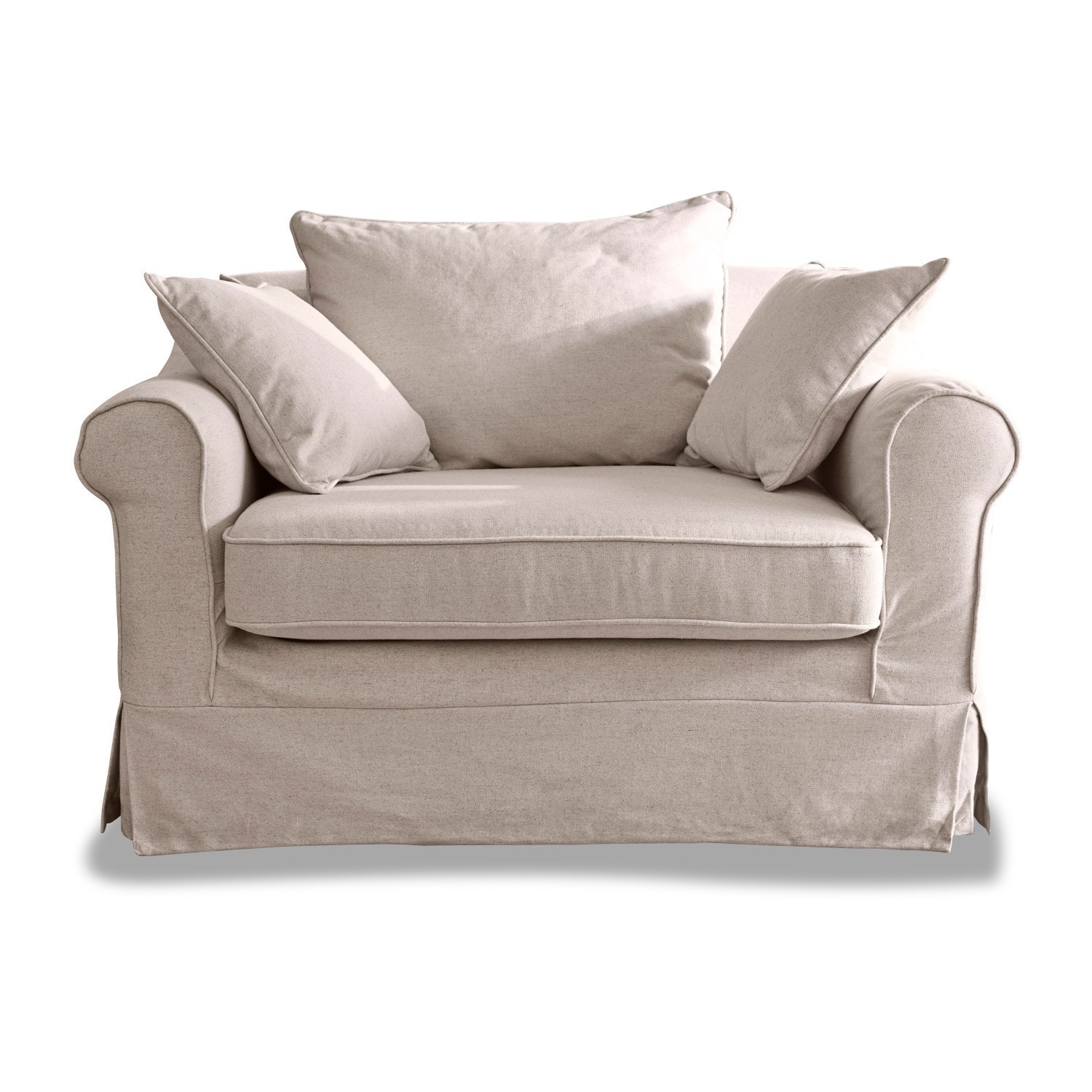 Folsom fauteuil van beige linnen, zacht en comfortabel, ideaal voor woonkamer, natuurlijk materiaal