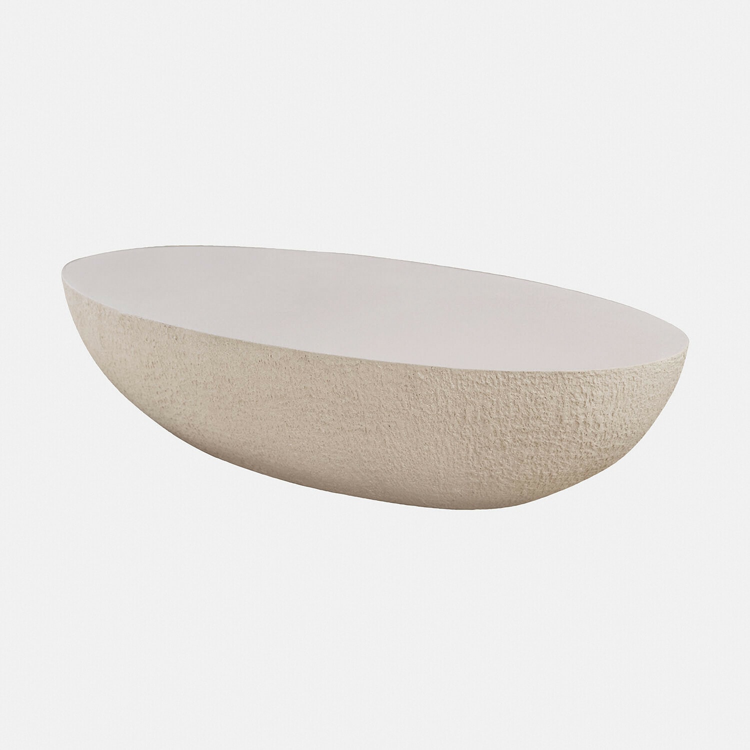 Ovale schaal van lichte steen met ruwe textuur, decoratief interieuraccessoire