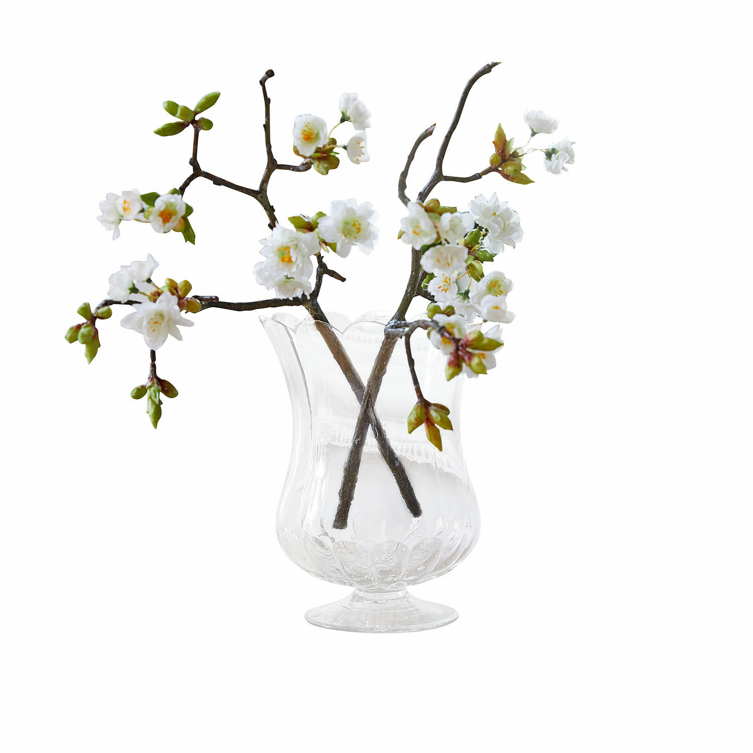Sierbloem set van 2 Gráda Transparante glazen vaas met witte bloesemtakken voor interieurdecoratie
