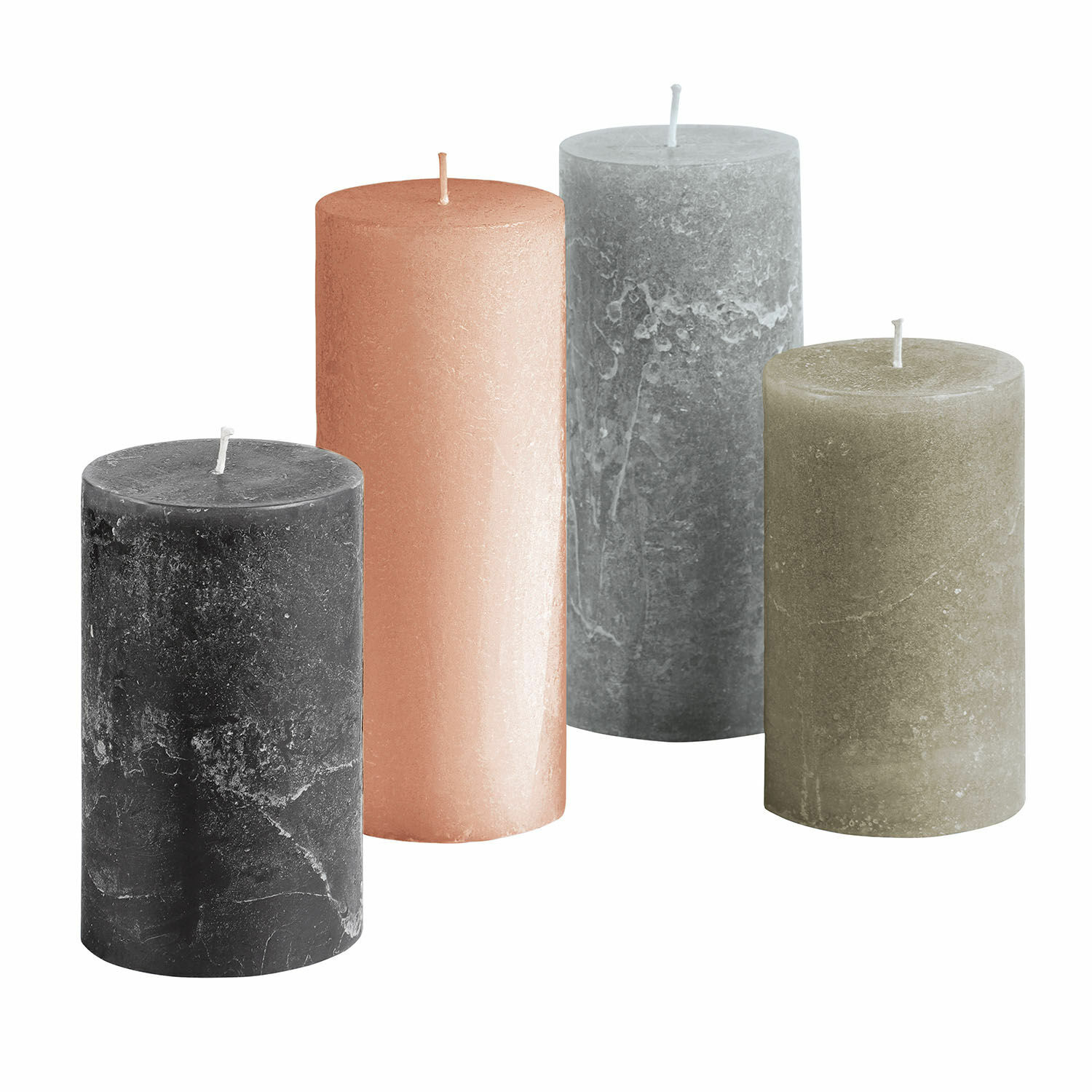 groen/grijs Set van 4 Berekua kaarsen in groen, grijs, zwart en beige voor sfeervolle interieurdecoratie