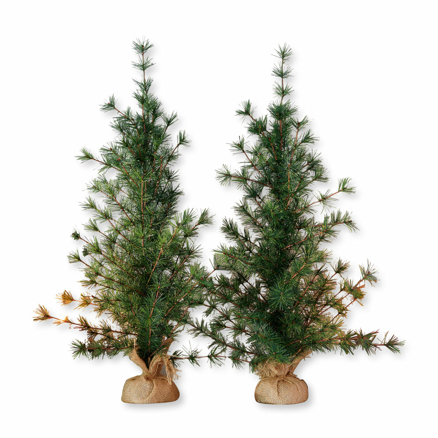 Sierboom set van 2 Bohicon Twee kunstmatige groene dennenbomen met jute basis, natuurlijke kerstdecoratie