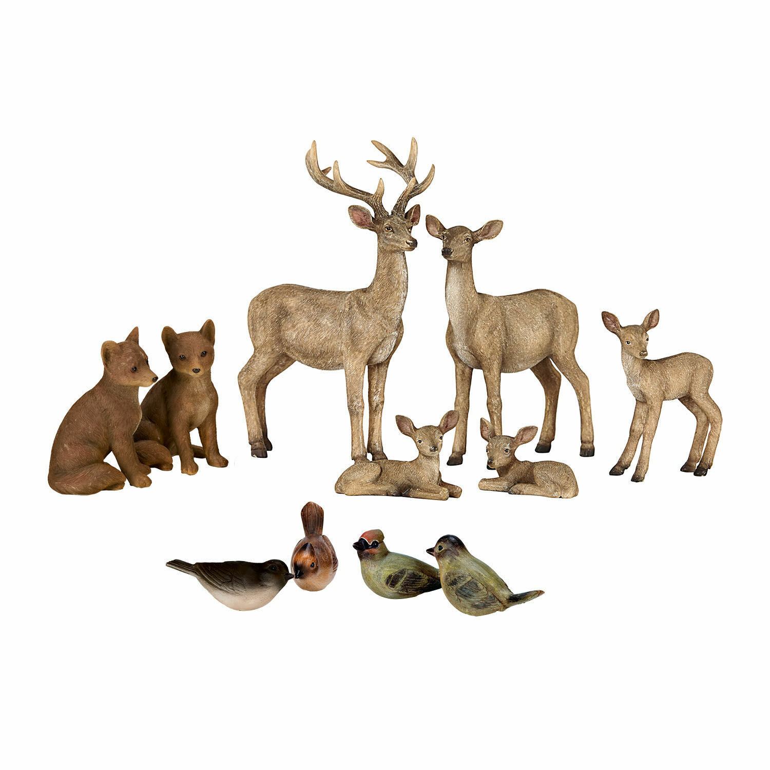 Dieren uit het bos set van 11 Pluvet Set decoratieve bosdierenfiguren in natuurlijke kleuren voor interieurdecoratie