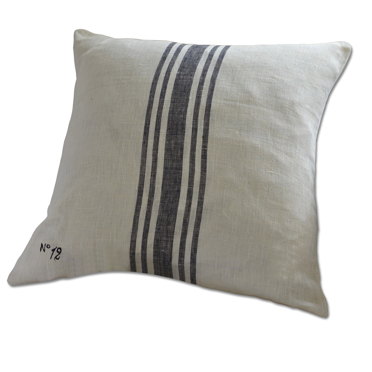 Decoratief linnen kussen in crème met zwarte strepen en nummer 12