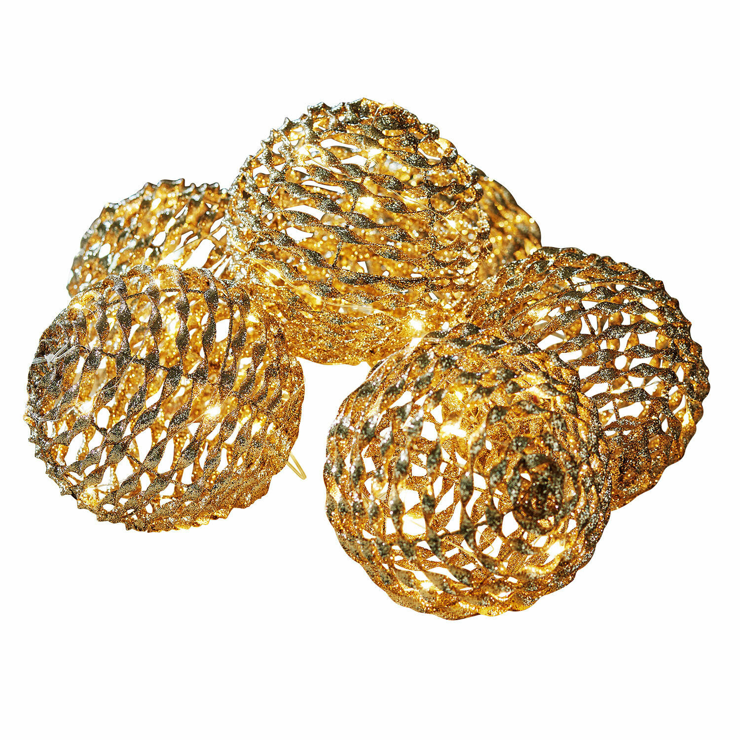 Ledlichtbol set van 6 Serivane Set van vijf gouden metalen lichtdecoraties met glinsterend effect, perfect voor feestelijke verlichting