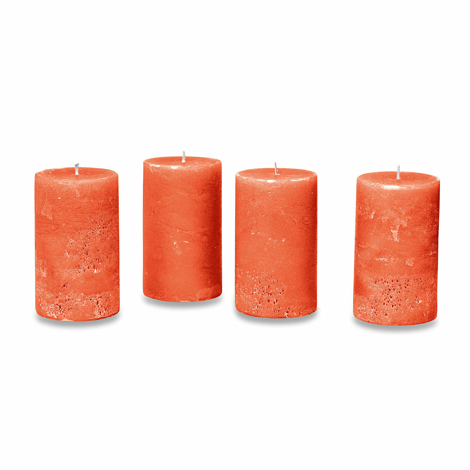 Set van 4 oranje Braga kaarsen van was, decoratieve woonkaarsen