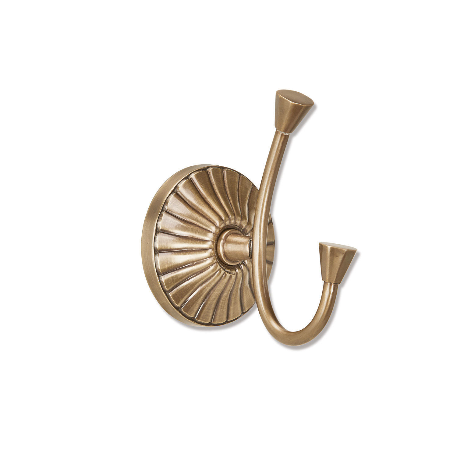 Haak Terling Messing wandhaak met twee haken en decoratieve ronde basis in vintage stijl