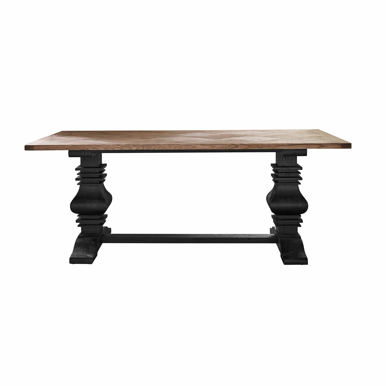 Tafel Quillancourt Massief houten tafel met licht blad en zwarte gesneden poten, eetkamermeubel