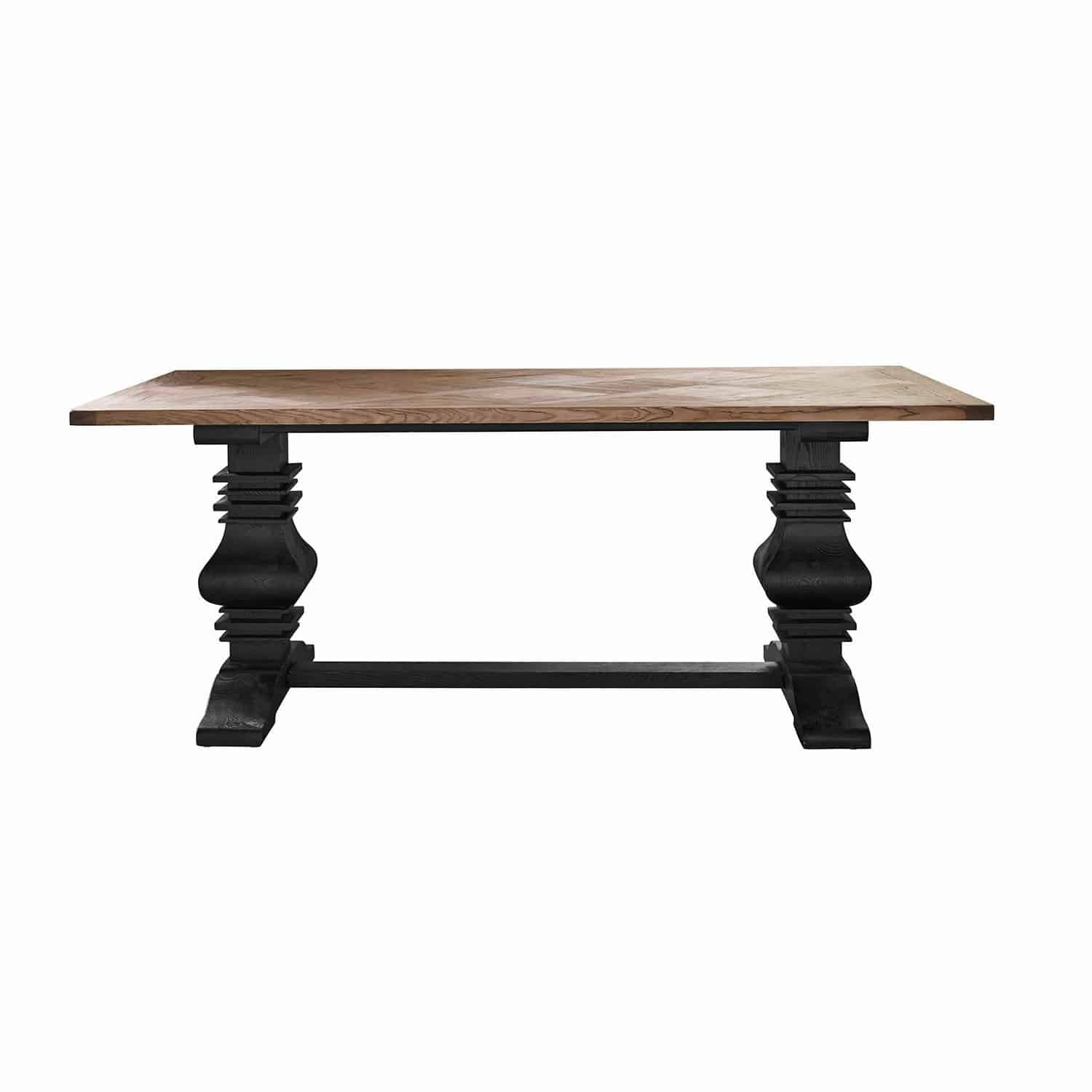 Tafel Quillancourt Massief houten tafel met licht blad en zwarte gesneden poten, eetkamermeubel