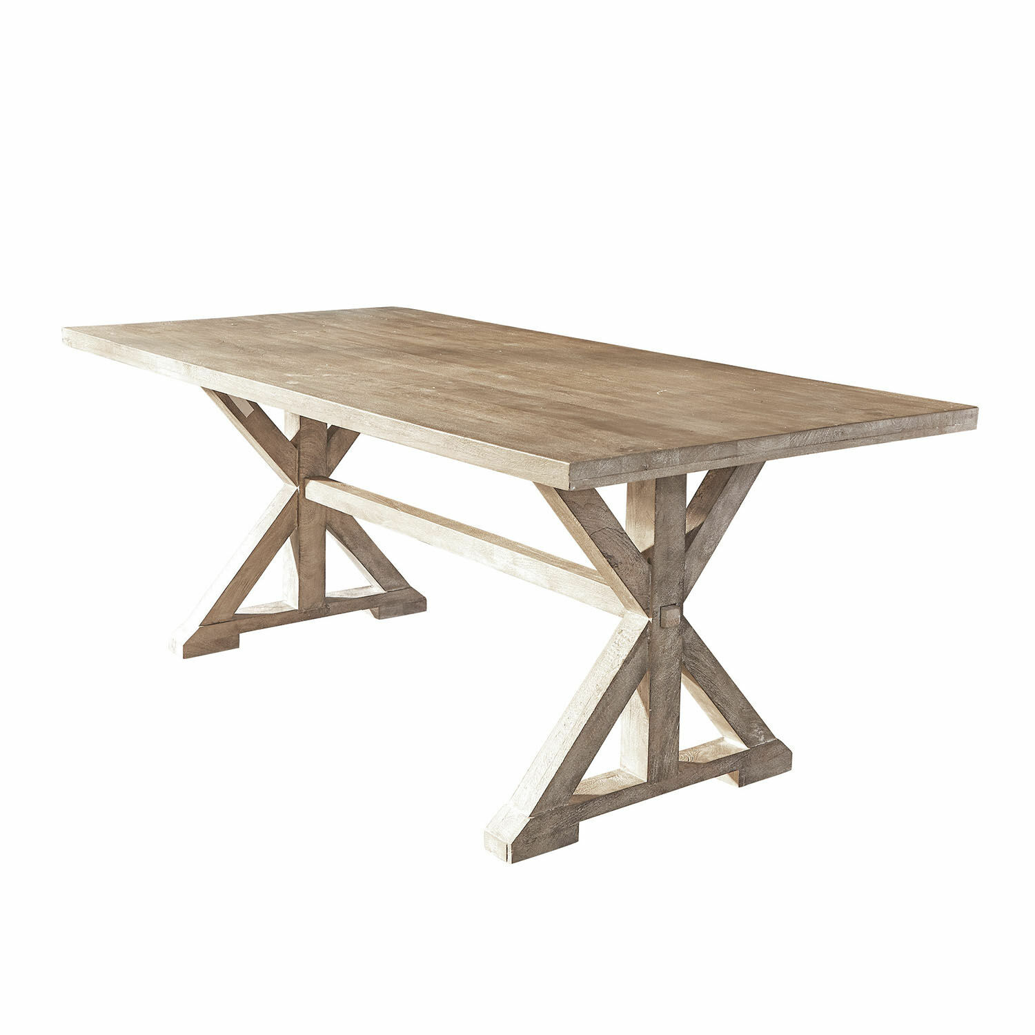 Eettafel Dolignon Houten tafel in natuurlijke kleur met stevige X-vormige basis, rustiek eetkamermeubel