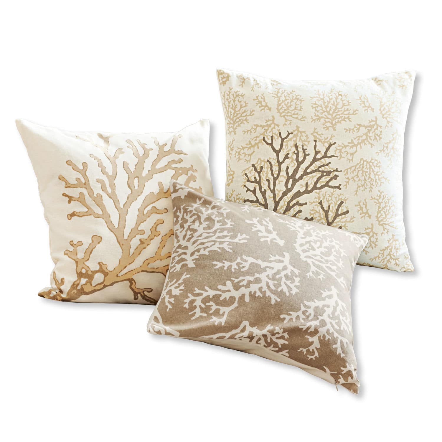 Set van 3 kussenhoezen in beige en bruin met koraalpatroon, woondecoratie
