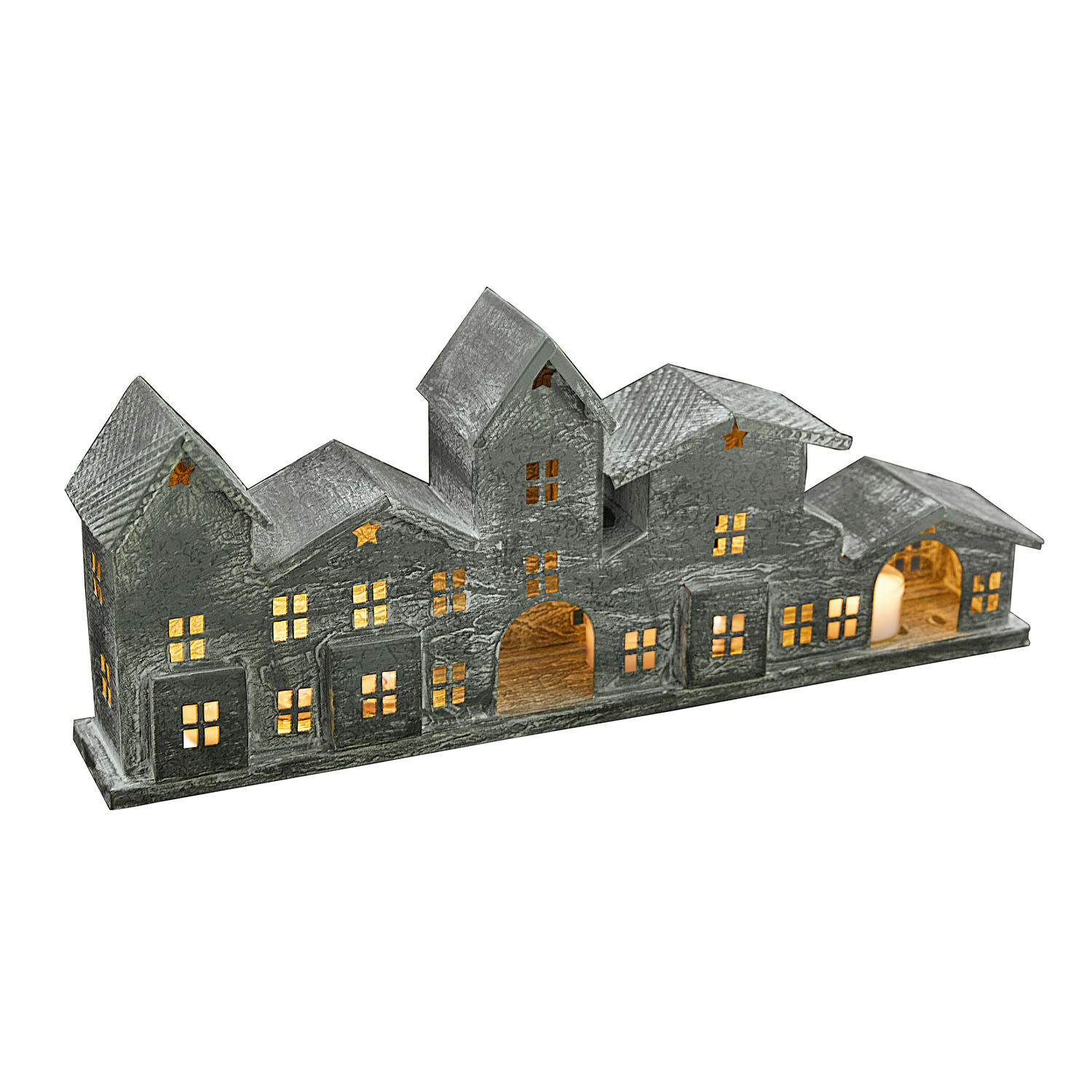 Windlicht Terivan Decoratief grijs metalen huis met LED-verlichting, feestelijke woondecoratie