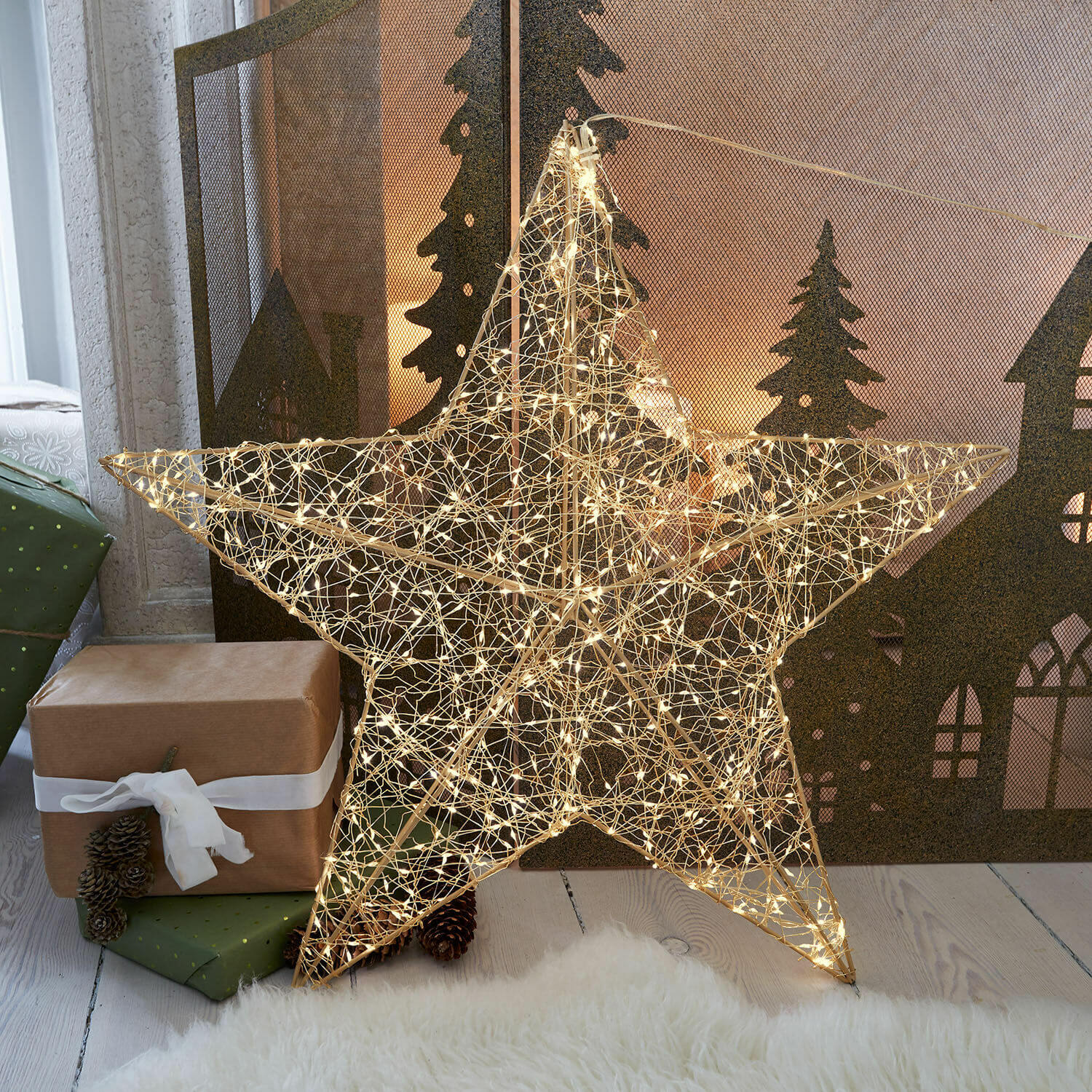 Decoratieve draadster met warme LED-lichtjes voor sfeervolle kerstinterieurdecoratie