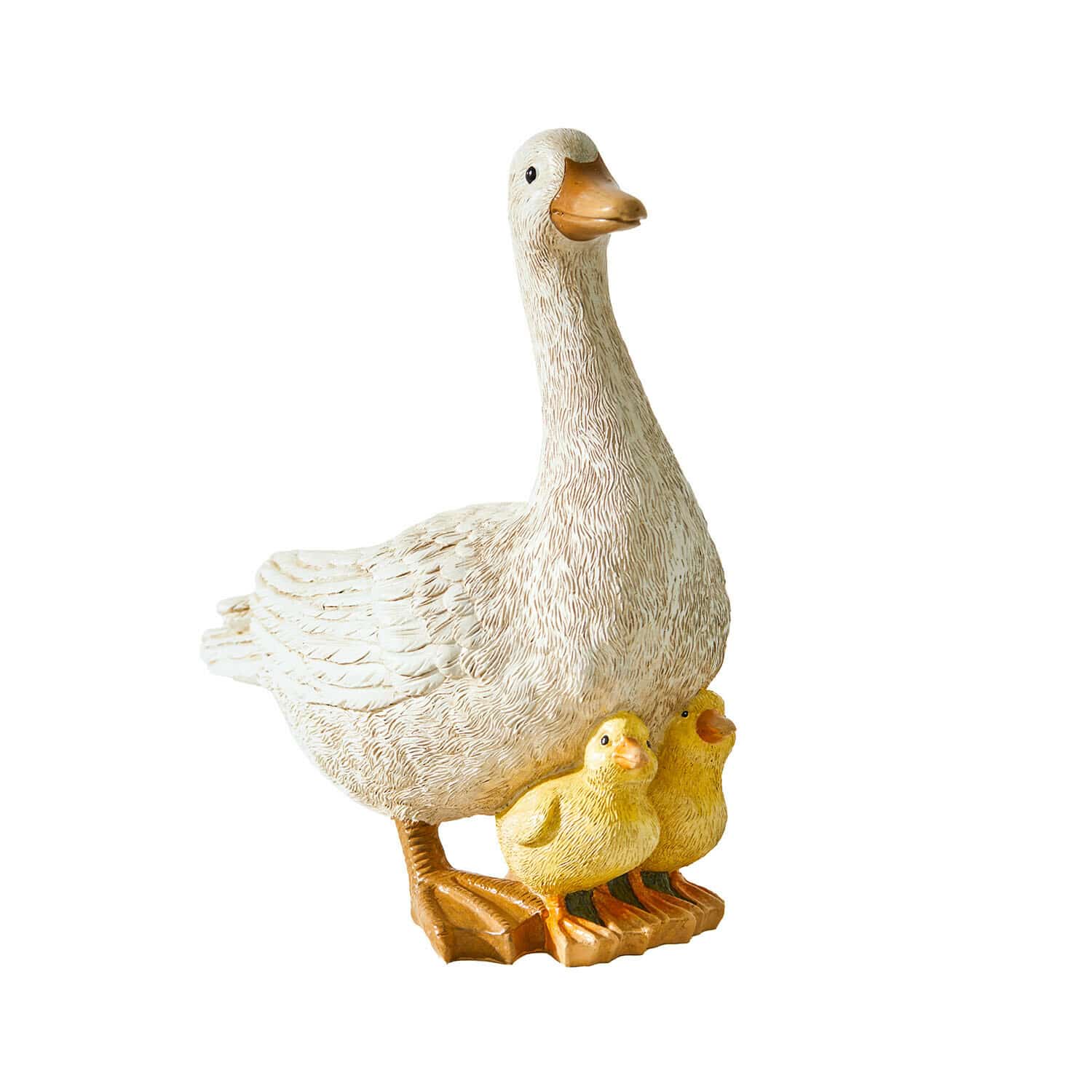 Decoratieve gans Sunnyo Decoratief beeld van een witte eend met twee gele eendjes, kunststof tuinornament