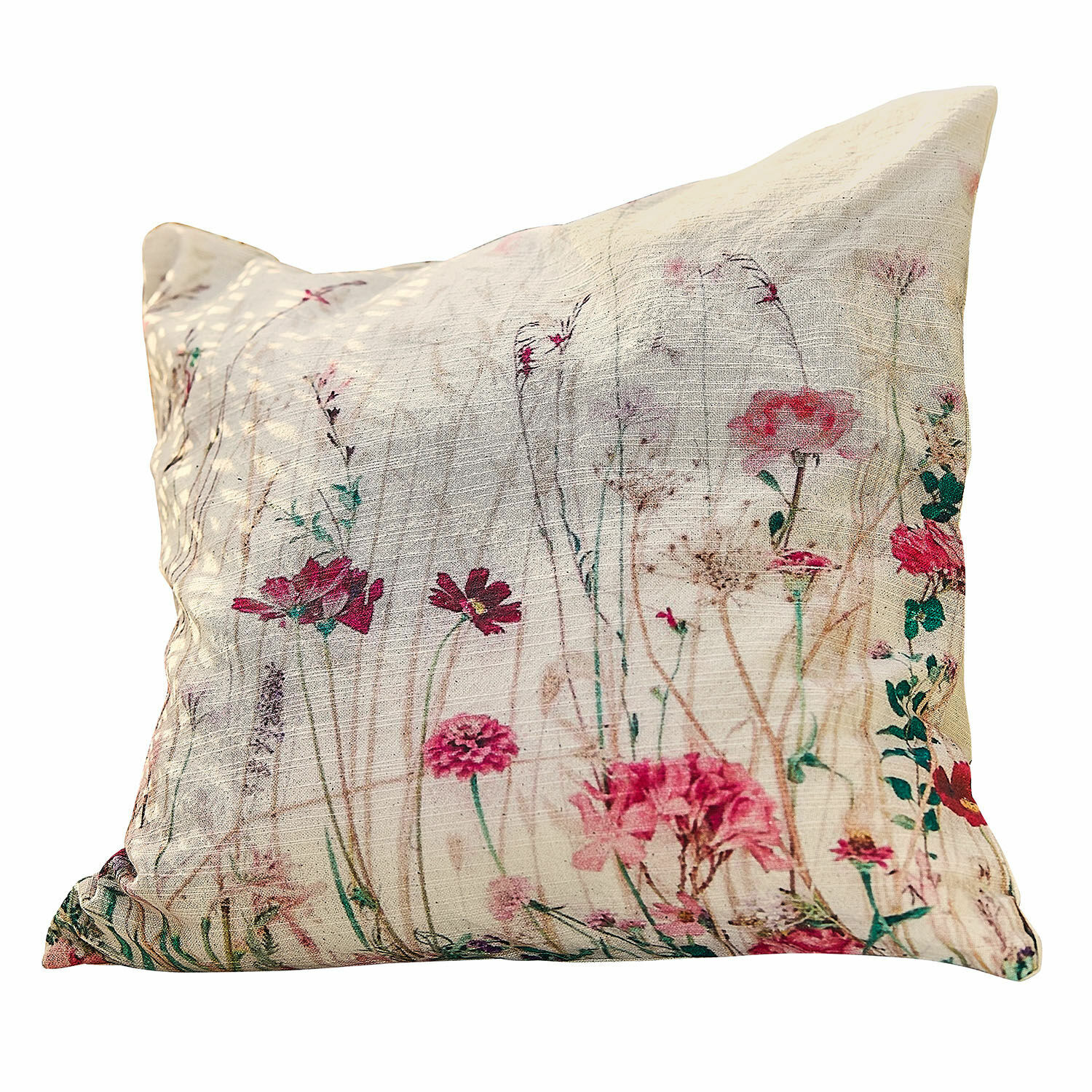 Kussenhoes Briovene Decoratief katoenen kussen in crème met roze bloemenprint, perfect voor woonkamer