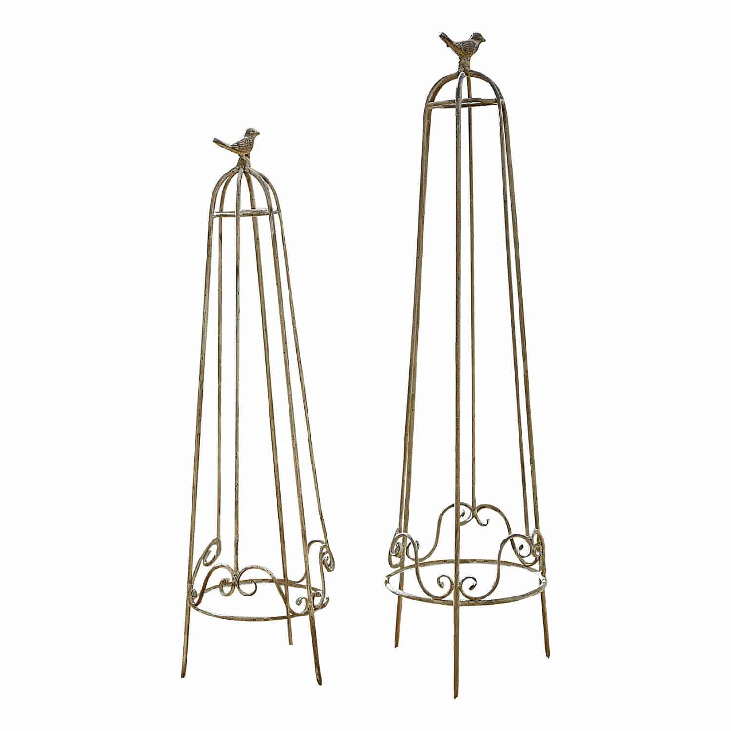 Rankengeleider set van 2 Orianne Metalen decoratieve tuistructuur met vogel bovenop in antiek gouden kleur