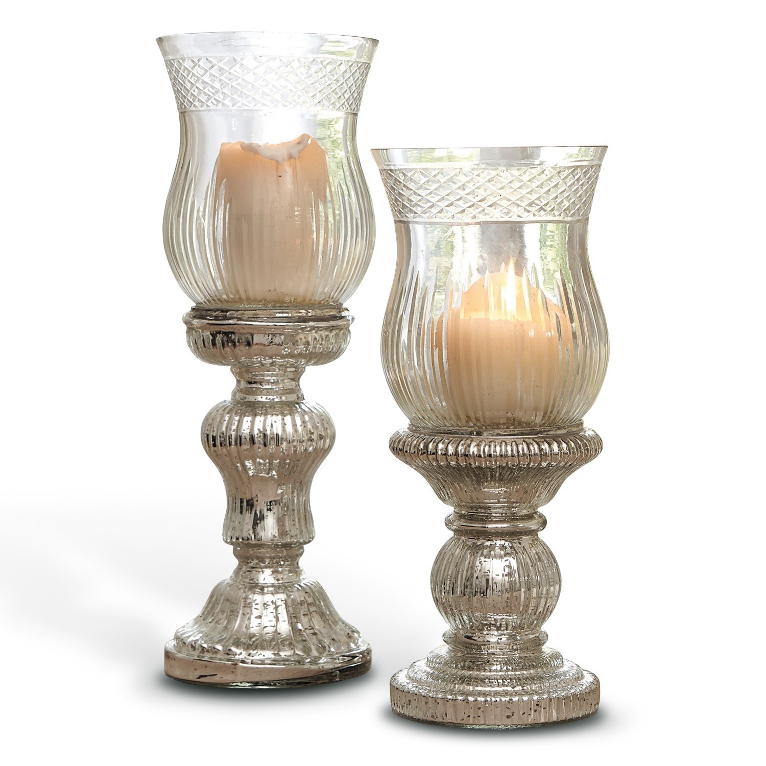 Kandelaar set van 2 Luisant Set van twee glazen windlichten met beige kaarsen, decoratieve sfeerverlichting voor binnen