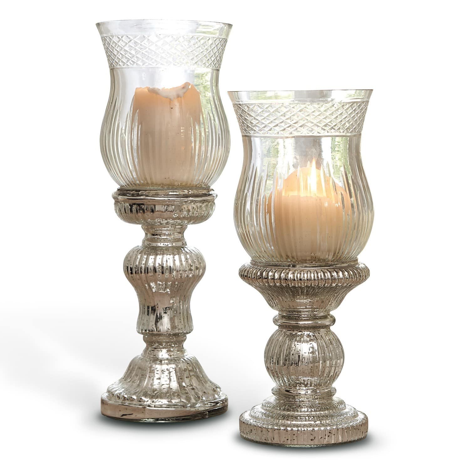 Kandelaar set van 2 Luisant Set van twee glazen windlichten met beige kaarsen, decoratieve sfeerverlichting voor binnen