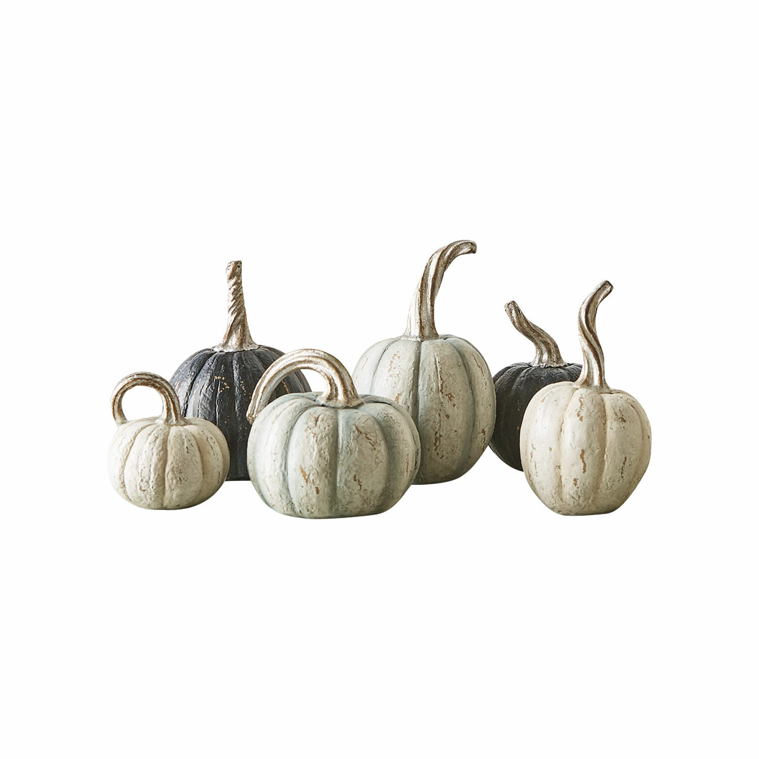 Set van 6 decoratieve pompoenen Yokane in crème, groen en zwart voor herfstdecoratie