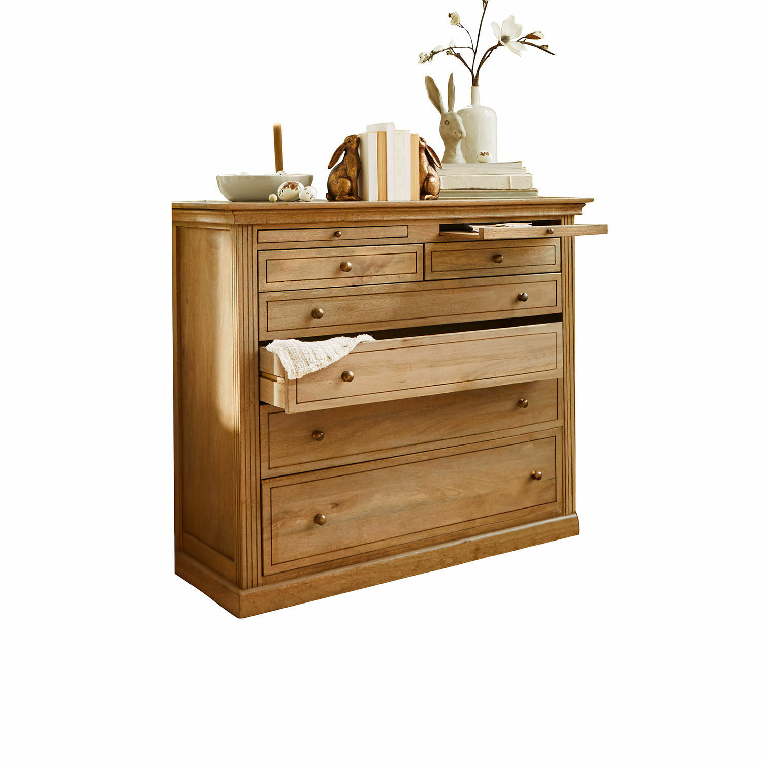 Ladekast Espoirin Houten ladekast met meerdere lades en decoraties bovenop, natuurlijke houtkleur