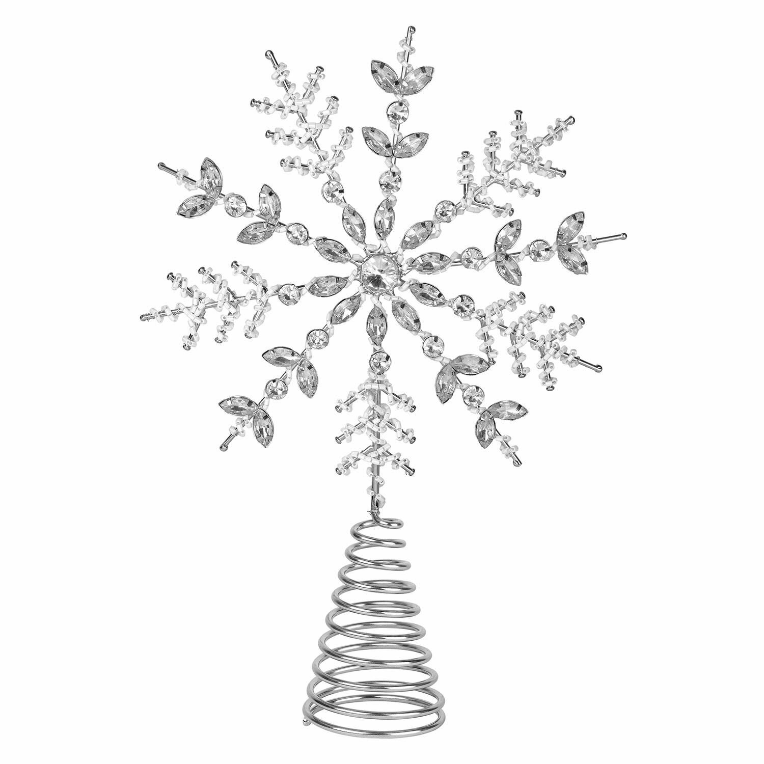 Kerstboompiek Coeuron Decoratieve zilveren sneeuwvlok met kristalelementen op metalen conische standaard